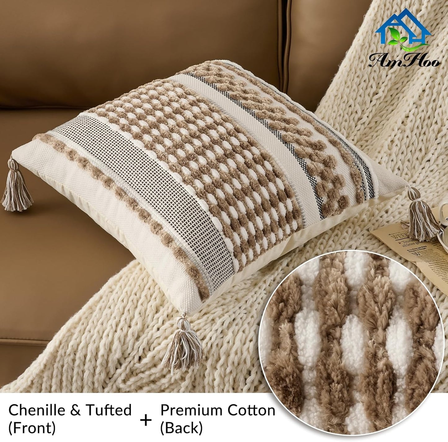 Tassels Woven Decorative Pillow Case / 18 x 18 / Taos Taupe