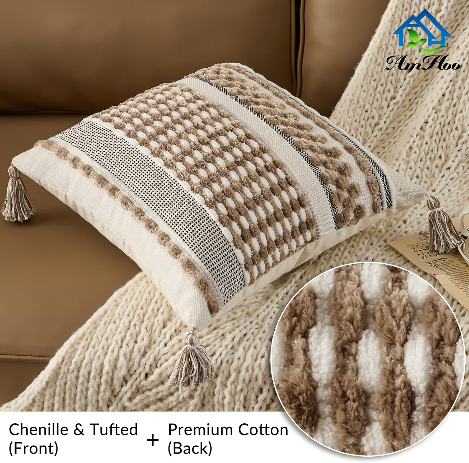 Tassels Woven Decorative Pillow Case / 18 x 18 / Taos Taupe