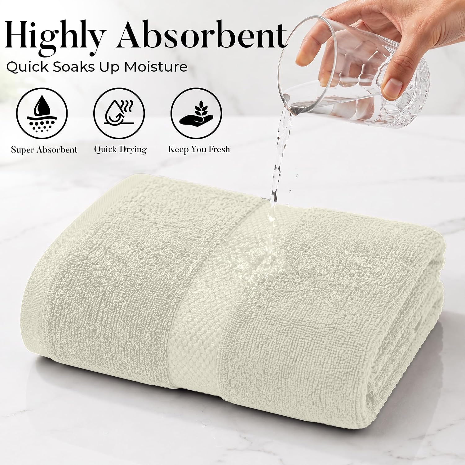 DAN RIVER 600 GSM Cotton Large Bath Towels Set of 4, 27 x 54 Inches, Ivory | Larger & Lighter Weight Towels for