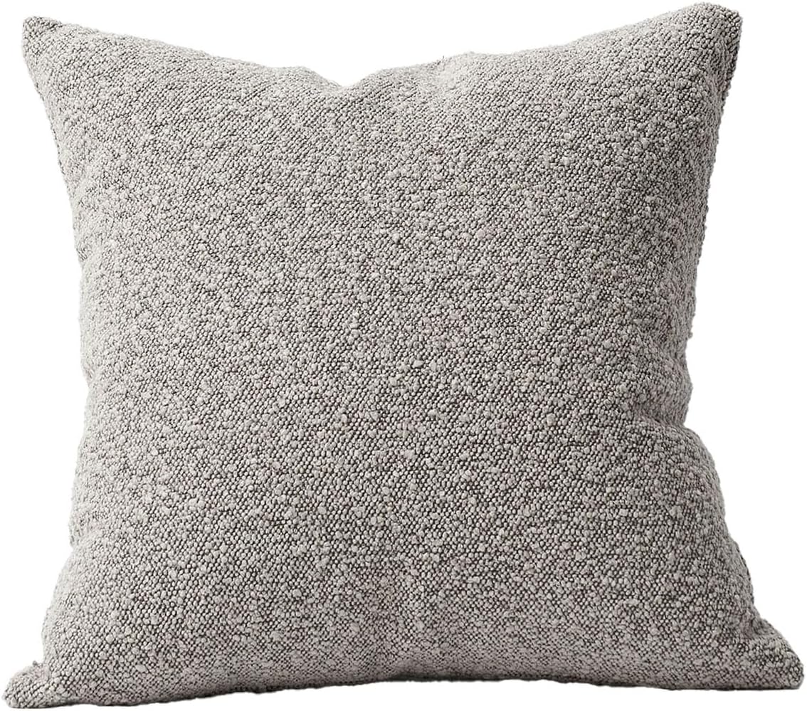 Decorative Throw Pillow Cover Textured Boucle Square Sofa Couch Pillow / Sand Grey / 18 x 18