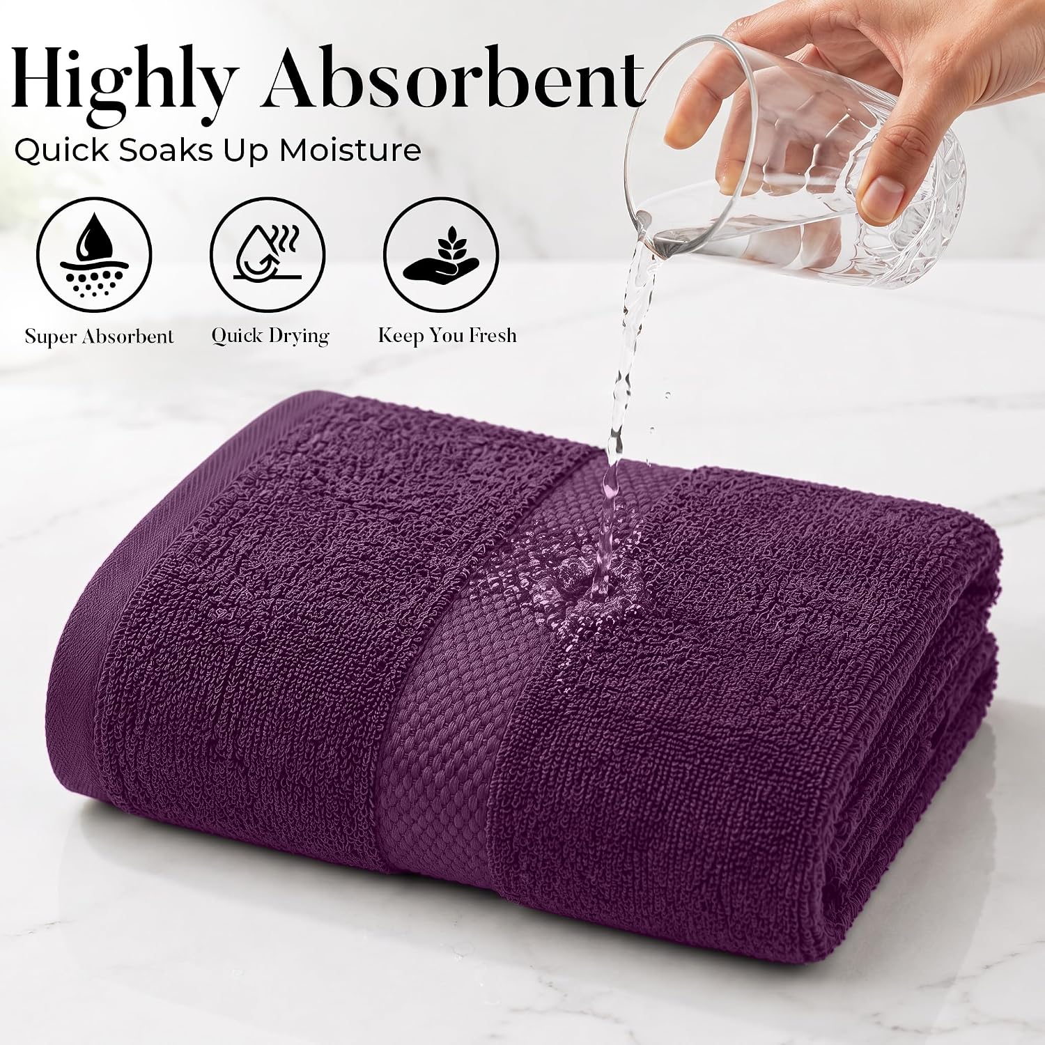 DAN RIVER 600 GSM Cotton Large Bath Towels Set of 4, 27 x 54 Inches, Purple | Larger & Lighter Weight Towels for
