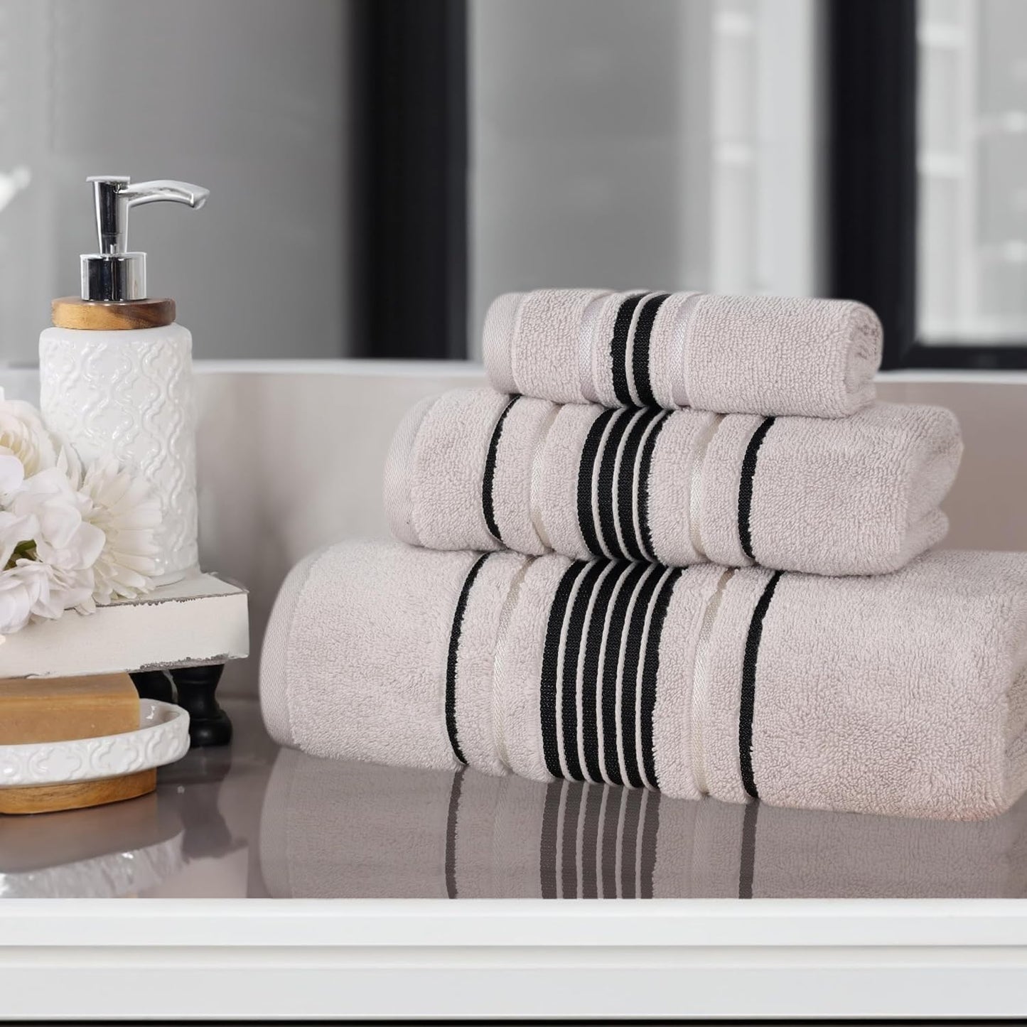 SUPERIOR Cotton 3 Piece Towel Set, Includes 1 Bath, 1 Hand, 1 Washcloth/Face Towel, Quick Dry, Home Essentials, Shower
