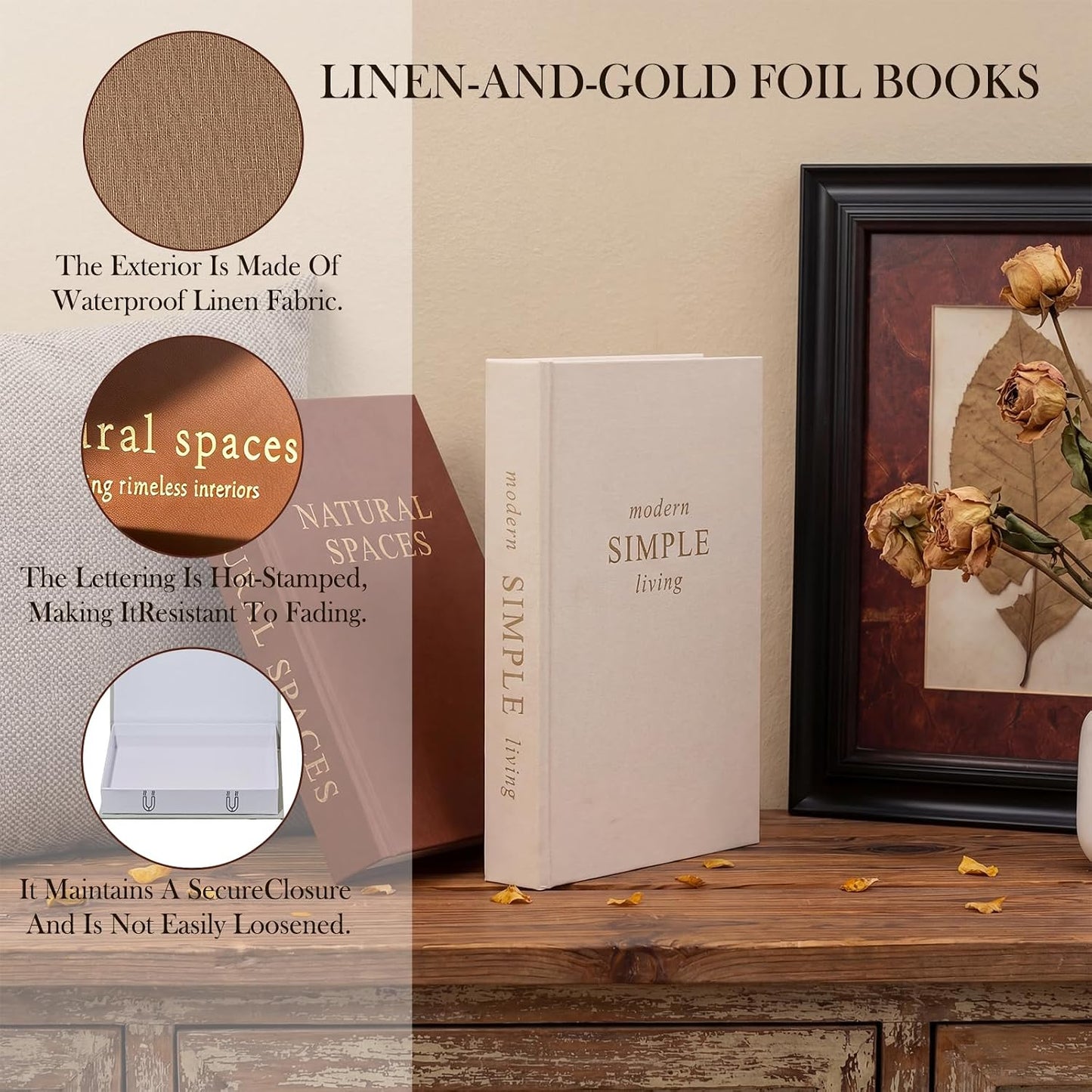 Linen Covered Decor Books / Gold / Set of 2