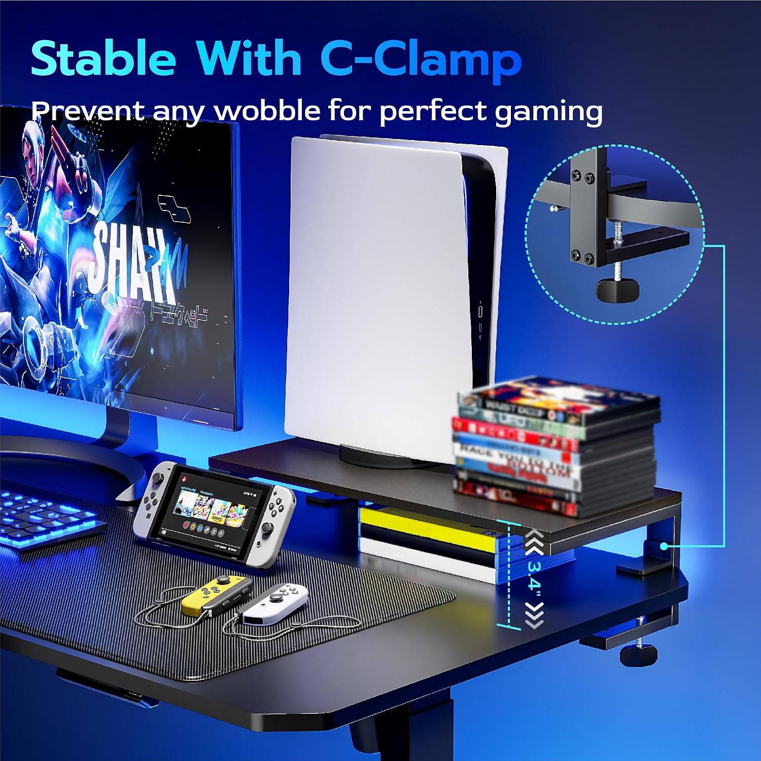 ARES WING Clamp-On 21.7" Desk Extender Shelf, Heavy Duty Desktop Organizer | 21.7"x 9.8" Versatile Clamp on Desk