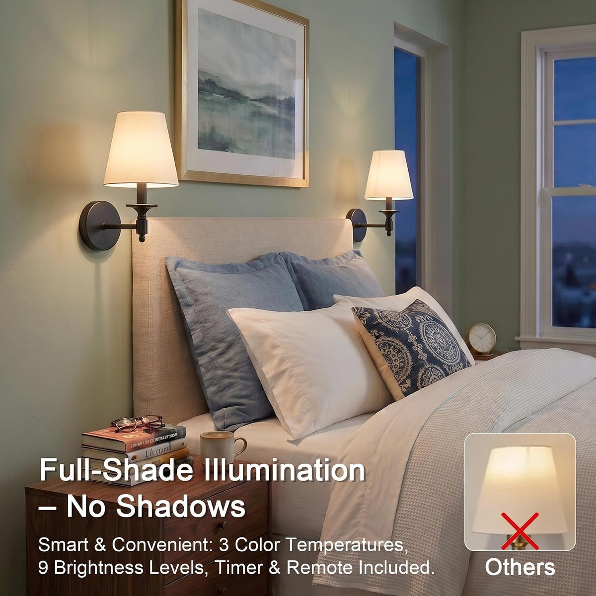 Black Wireless Wall Sconce Set of 2, Battery Operated Wall Lights with Remote Control & 3 CCT Color Temperature