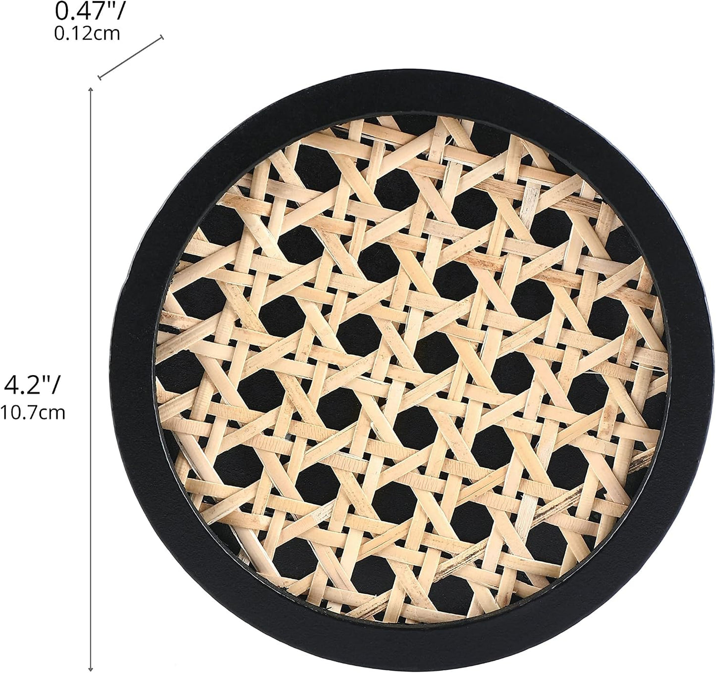 Unique Wooden Rattan Coasters / Round / Black / Set of 4