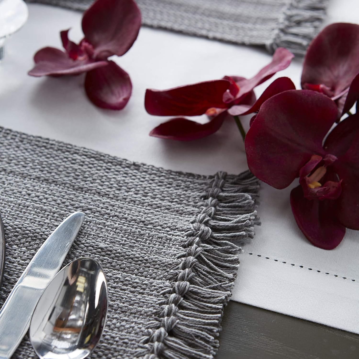 DII Variegated Tabletop Collection, Placemat Set3x19, Gray, 6 Piece