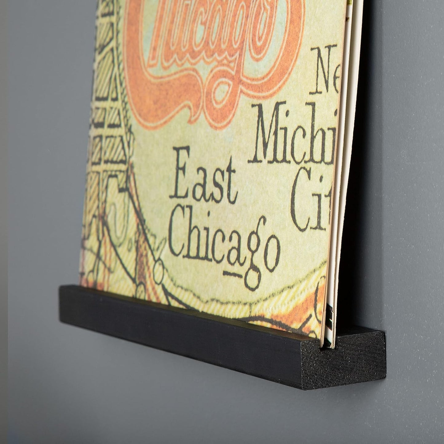 Ilyapa Vinyl Wall Mount Floating Record Shelves- 8 Pack, Black Wood | Solid Wood Record Shelf, Includes Wall Mounting