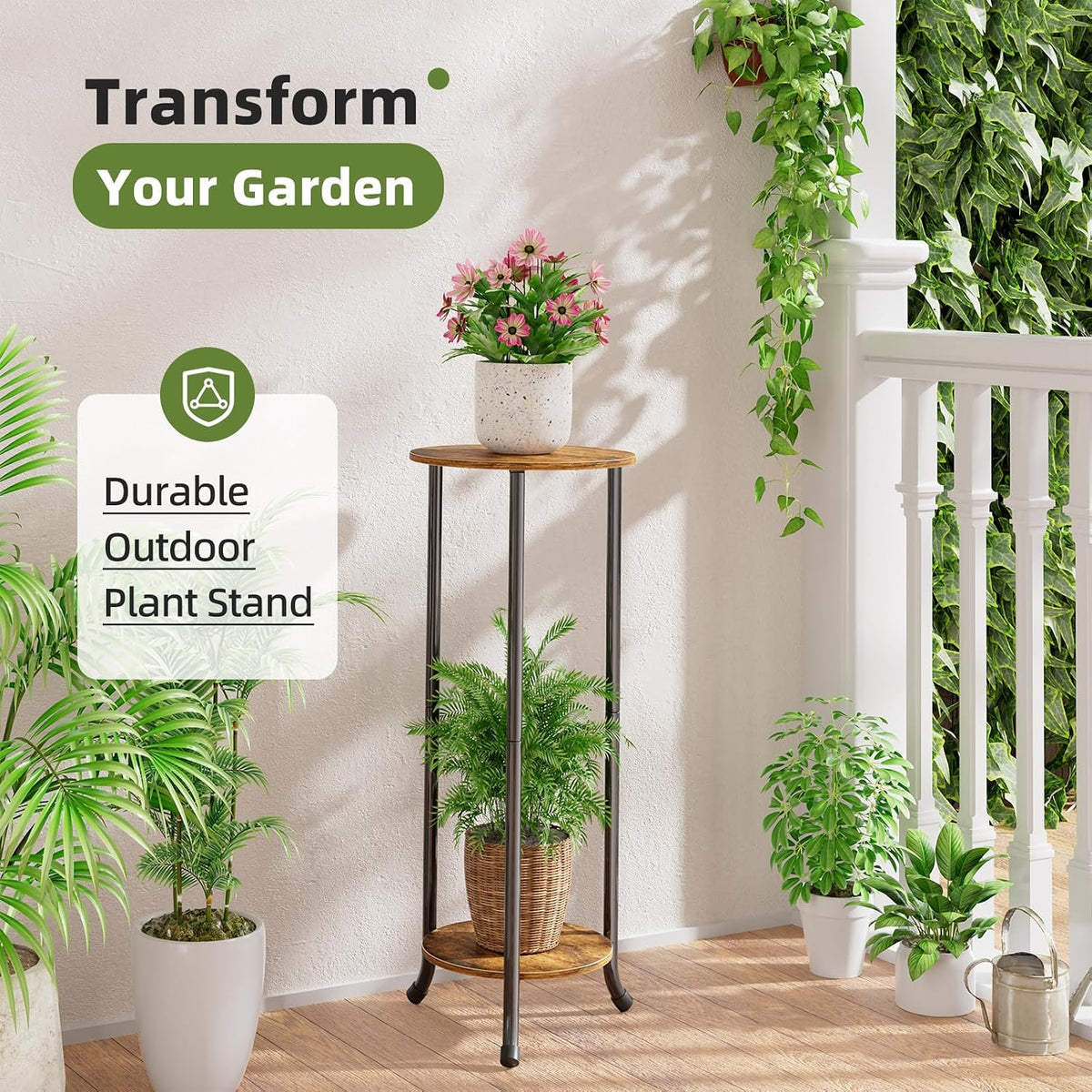 Simple Trending Plant Stand Indoor Outdoor, 29.4” Tall Flower Storage Plant Shelf Set of 2, Round Corner Display Rack