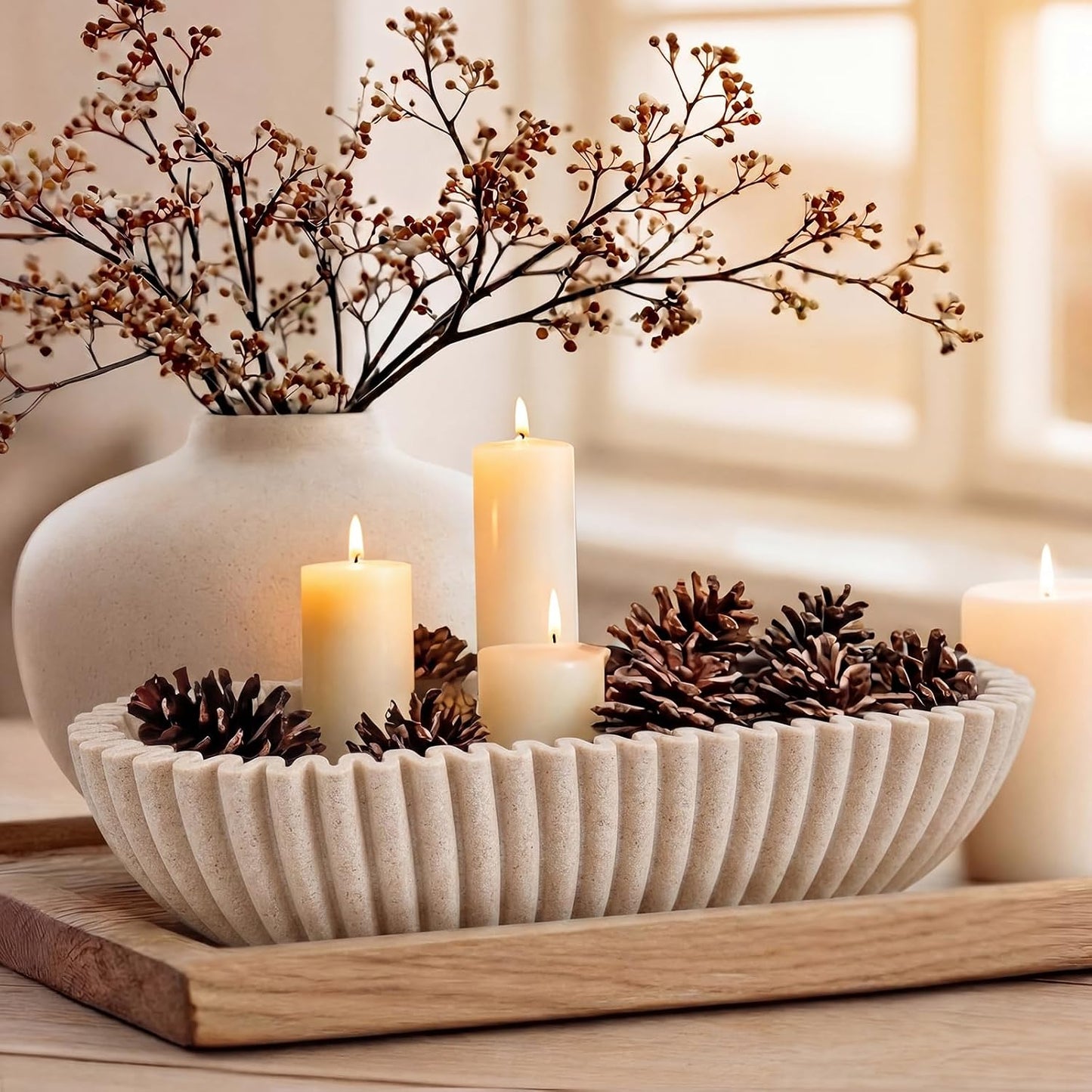 Large Decorative Bowl / Beige / Round