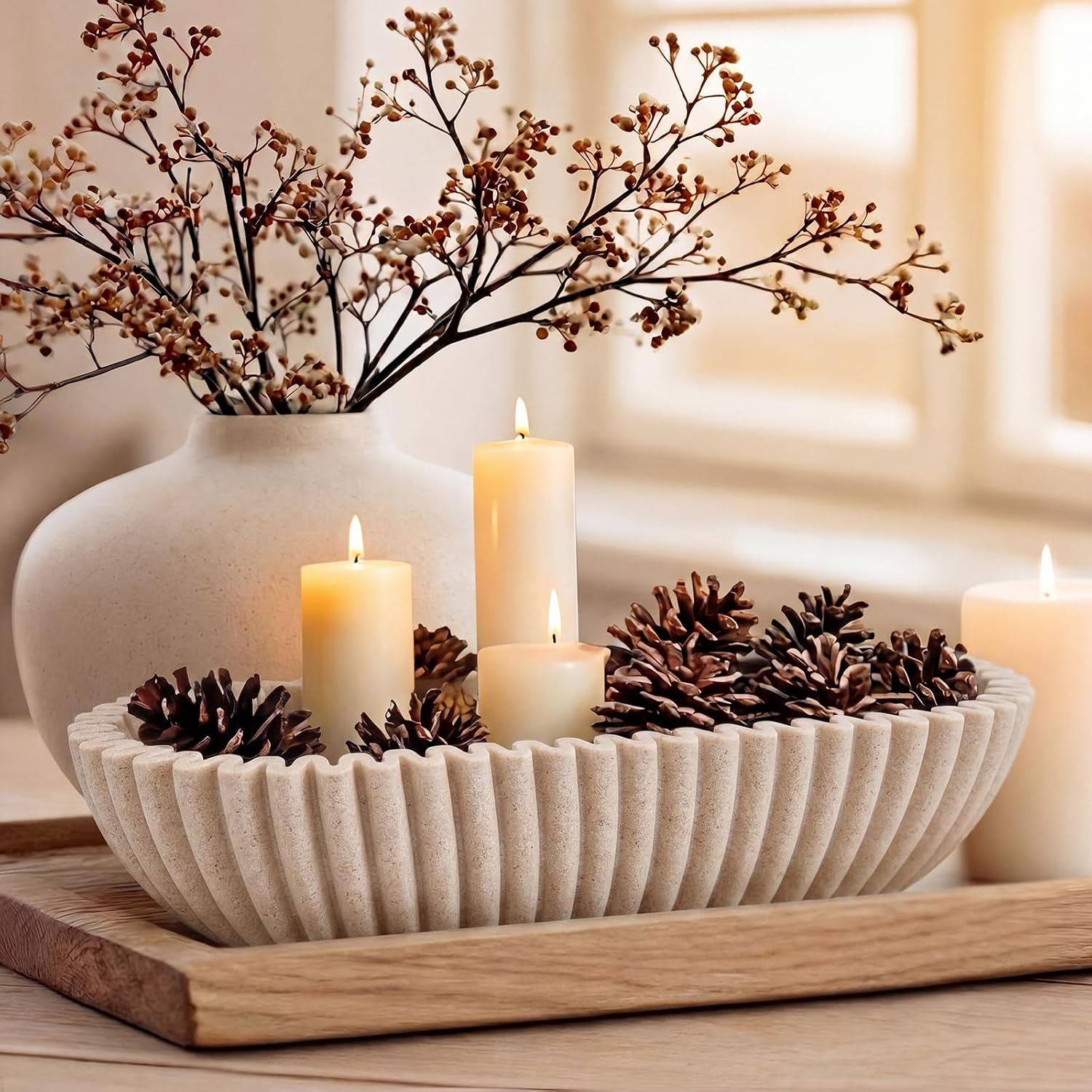 Large Decorative Bowl / Beige / Round