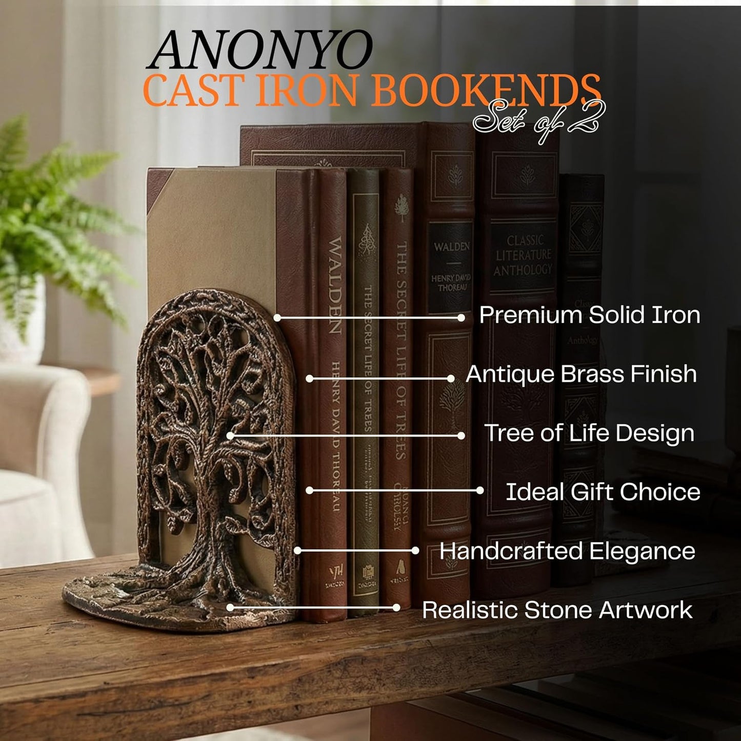 Tree of Life Bookends Set Heavy Duty Metal Book Ends