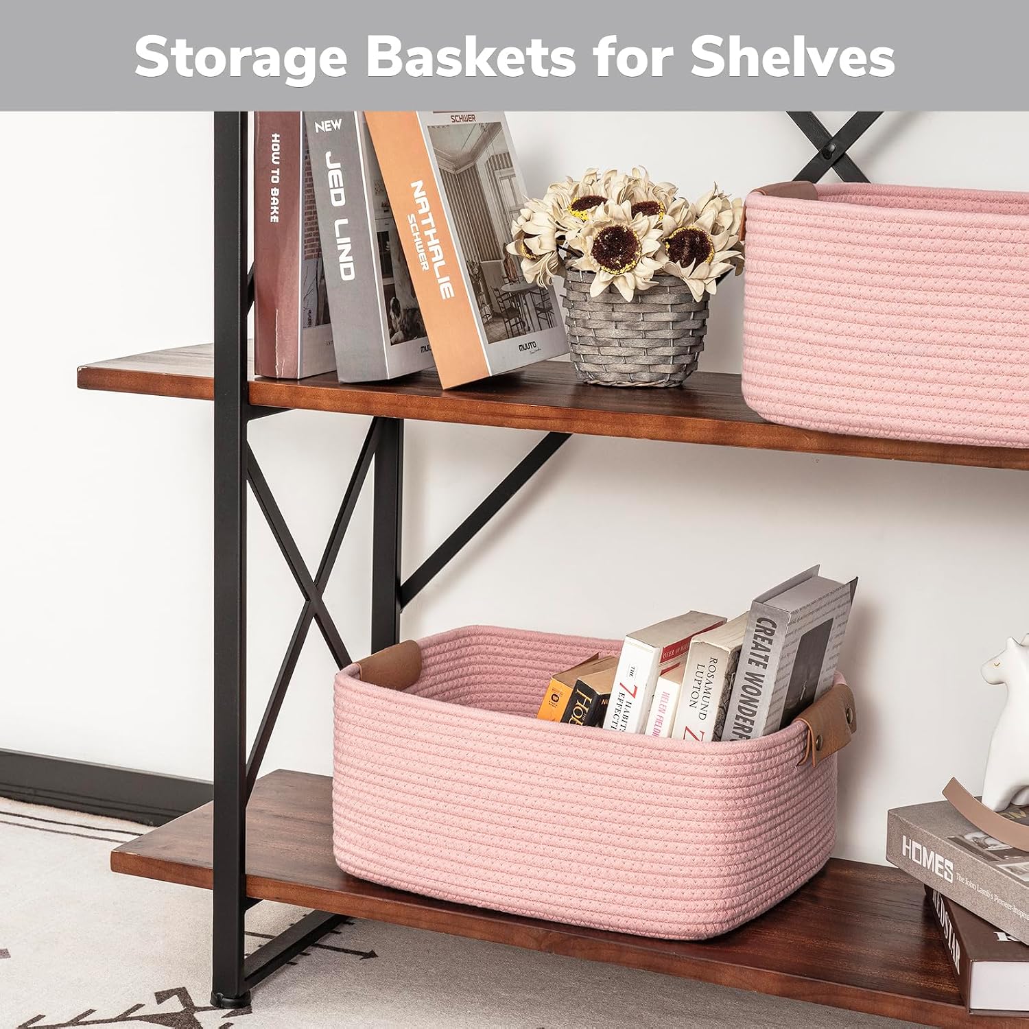 Decorative Woven Baskets / Pink / 14.5 x 13 x 6