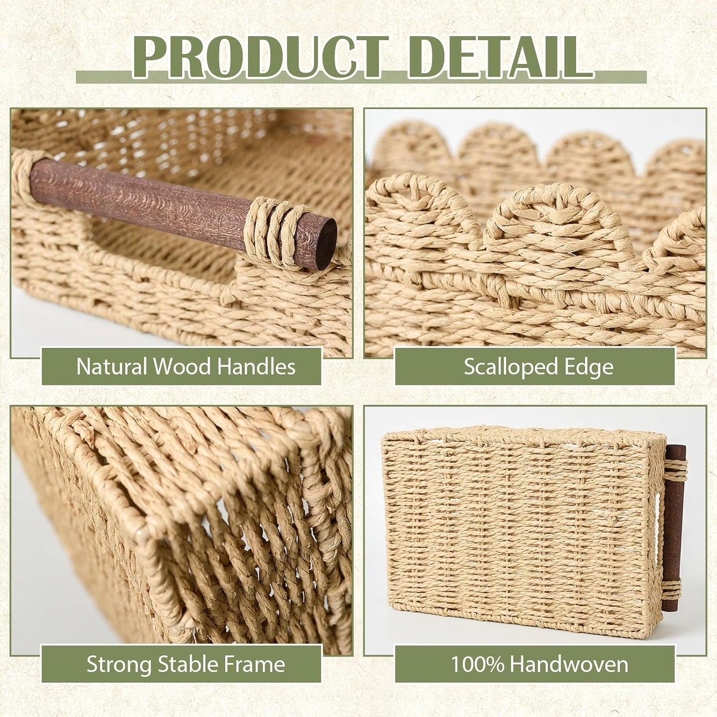 Scalloped Basket / Wicker Basket for Organizing / Beige