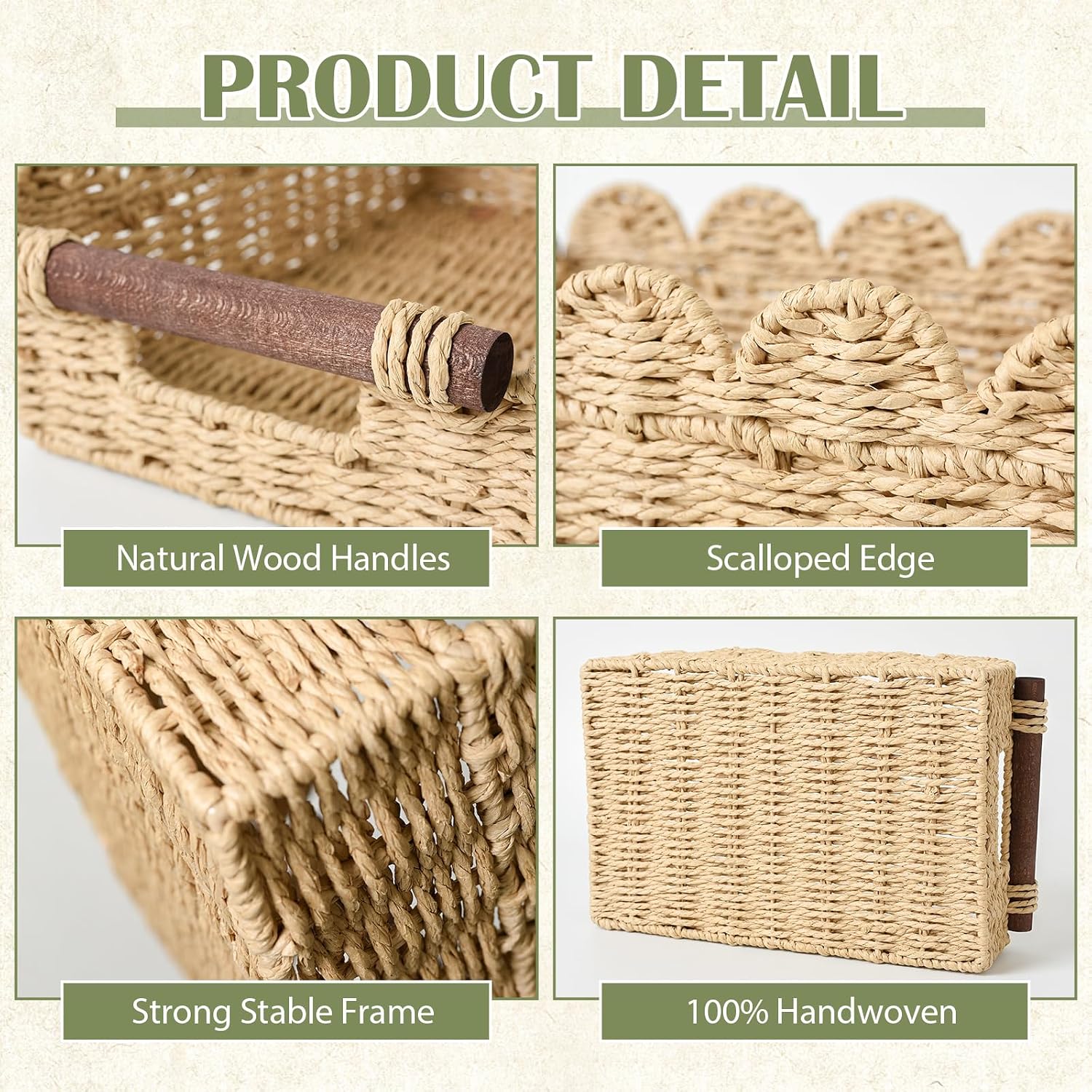 Scalloped Basket / Wicker Basket for Organizing / Beige