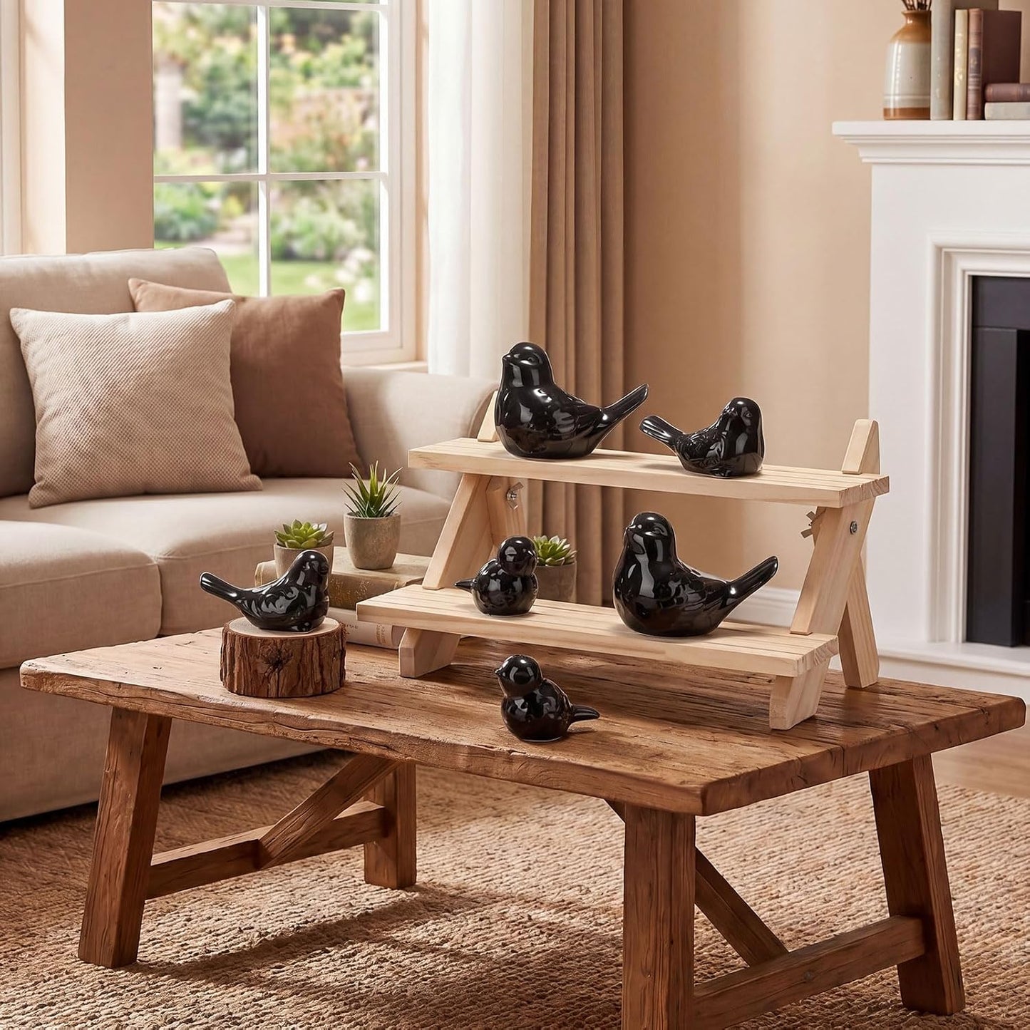 Ceramic Birds Figurines 3 Sizes Home Decor Statue / Black / Set of 6