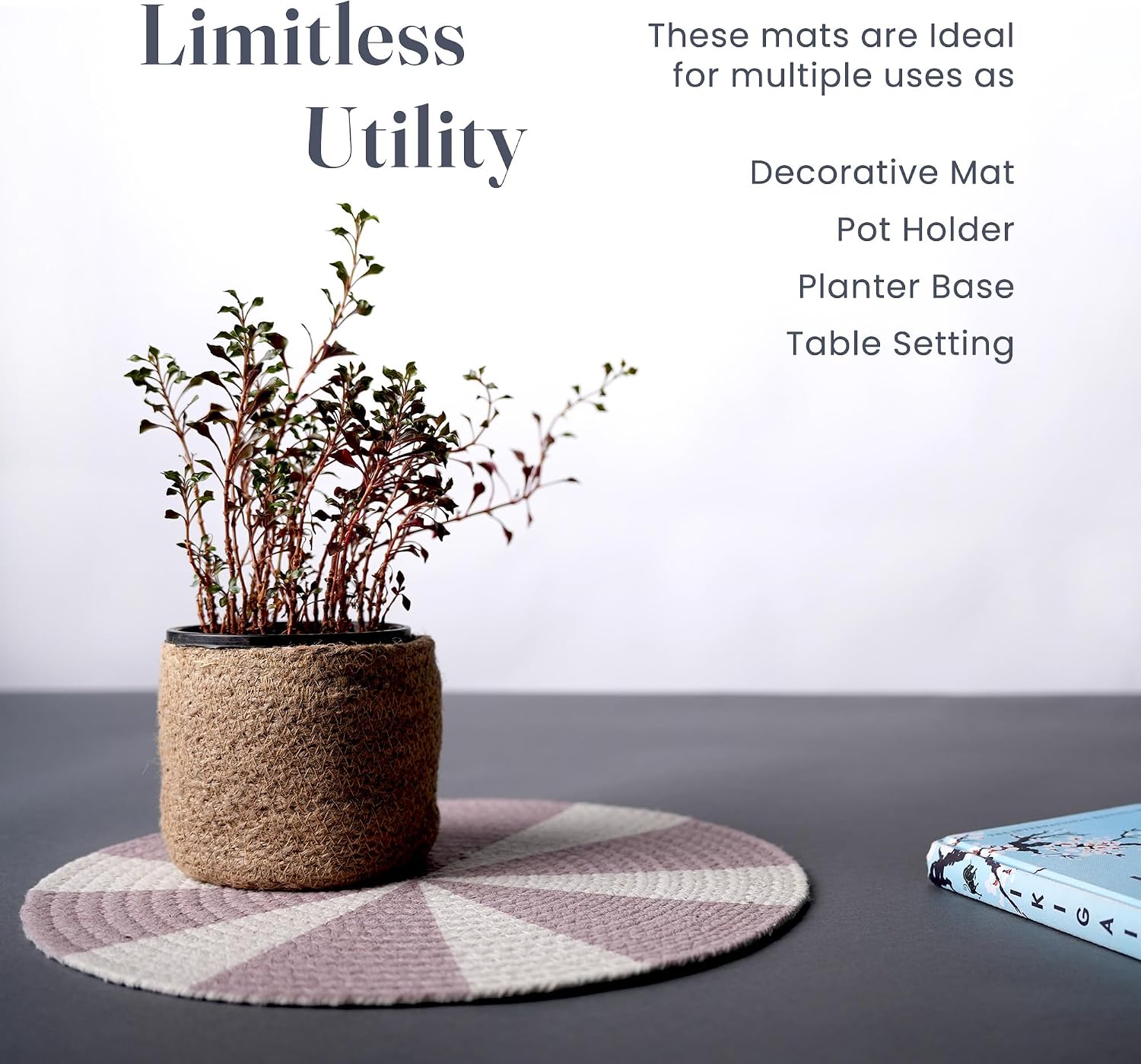 The Fine Living Braided Cotton Placemats, Round Table Mats, Set of 6,13.5" | Washable Anti-Slip Heat Resistant Braided