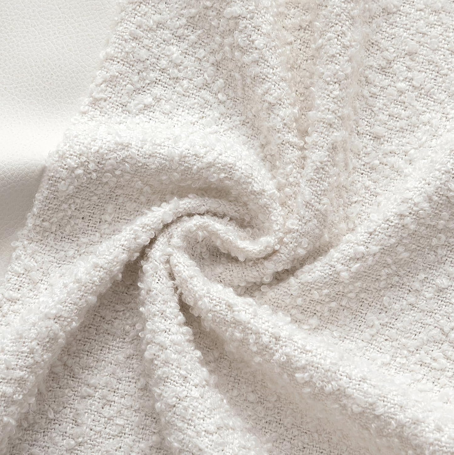 Boucle Throw Pillow Covers Faux Leather Textured Decorative Pillow / 18 x 18 / White / Set of 2