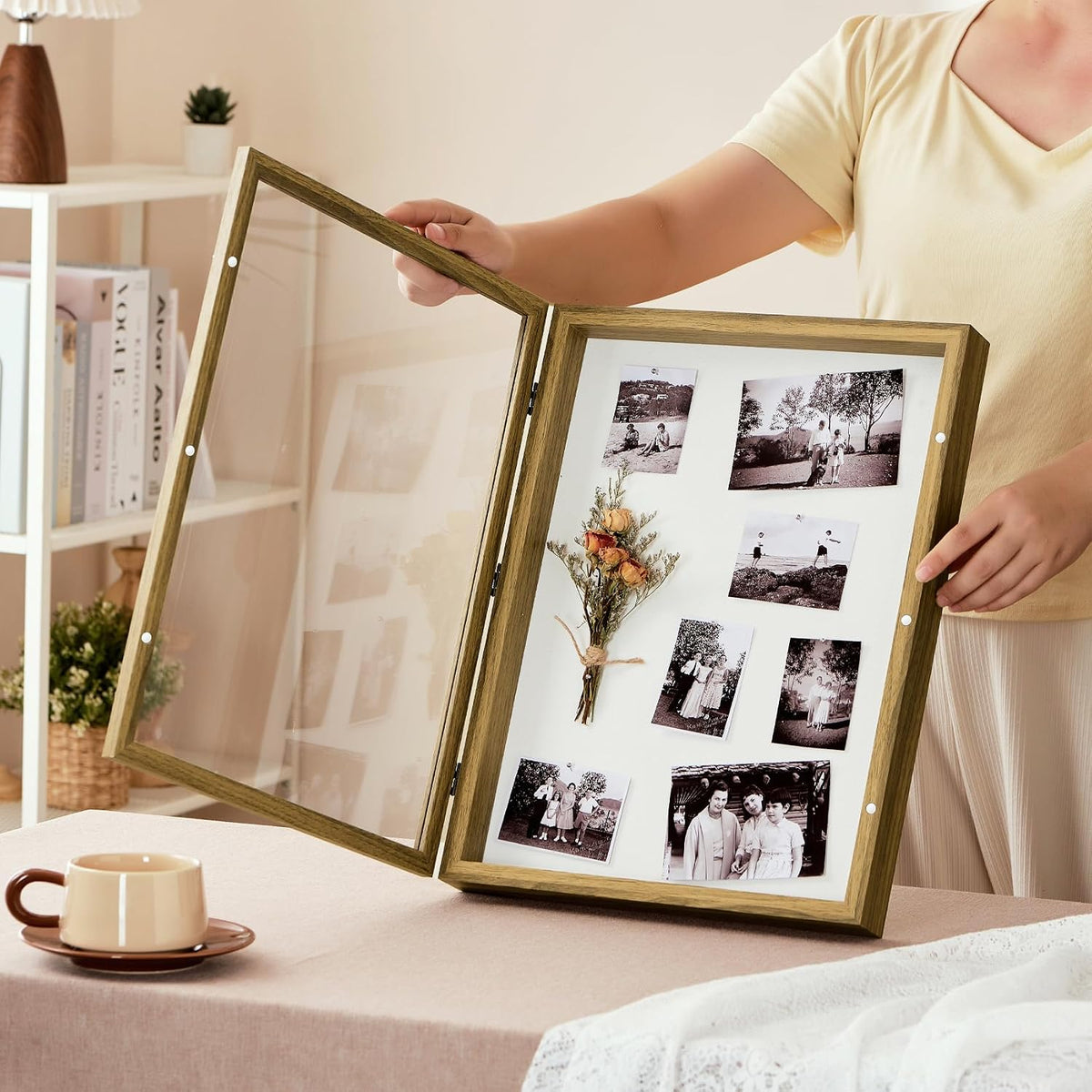 12x16 Brown Deep Shadow Box Picture Frame with Polished Plexiglass | Large Shadow Box Display Case with Push Pins,and