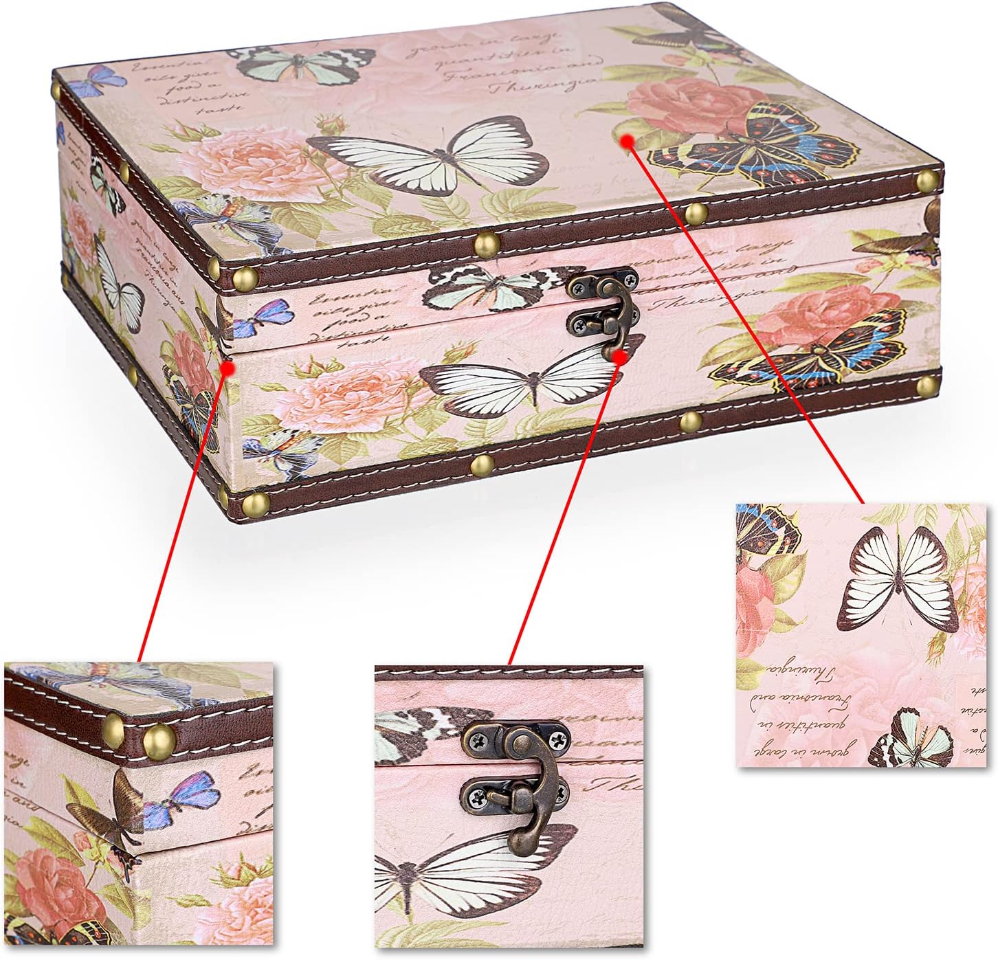 Wooden + PU Leather Storage Decorative Box for Jewelry Trinkets Photos / Butterfly Pattern