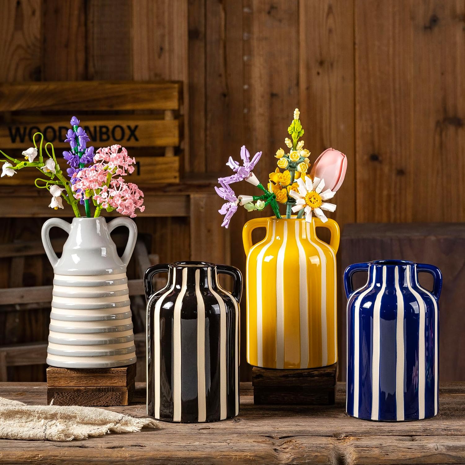 Black Ceramic Vase / Black and White