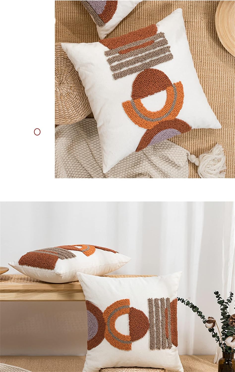 1Pc Boho Tufted Lumbar Pillow Cover / Geometric / 12 x 20