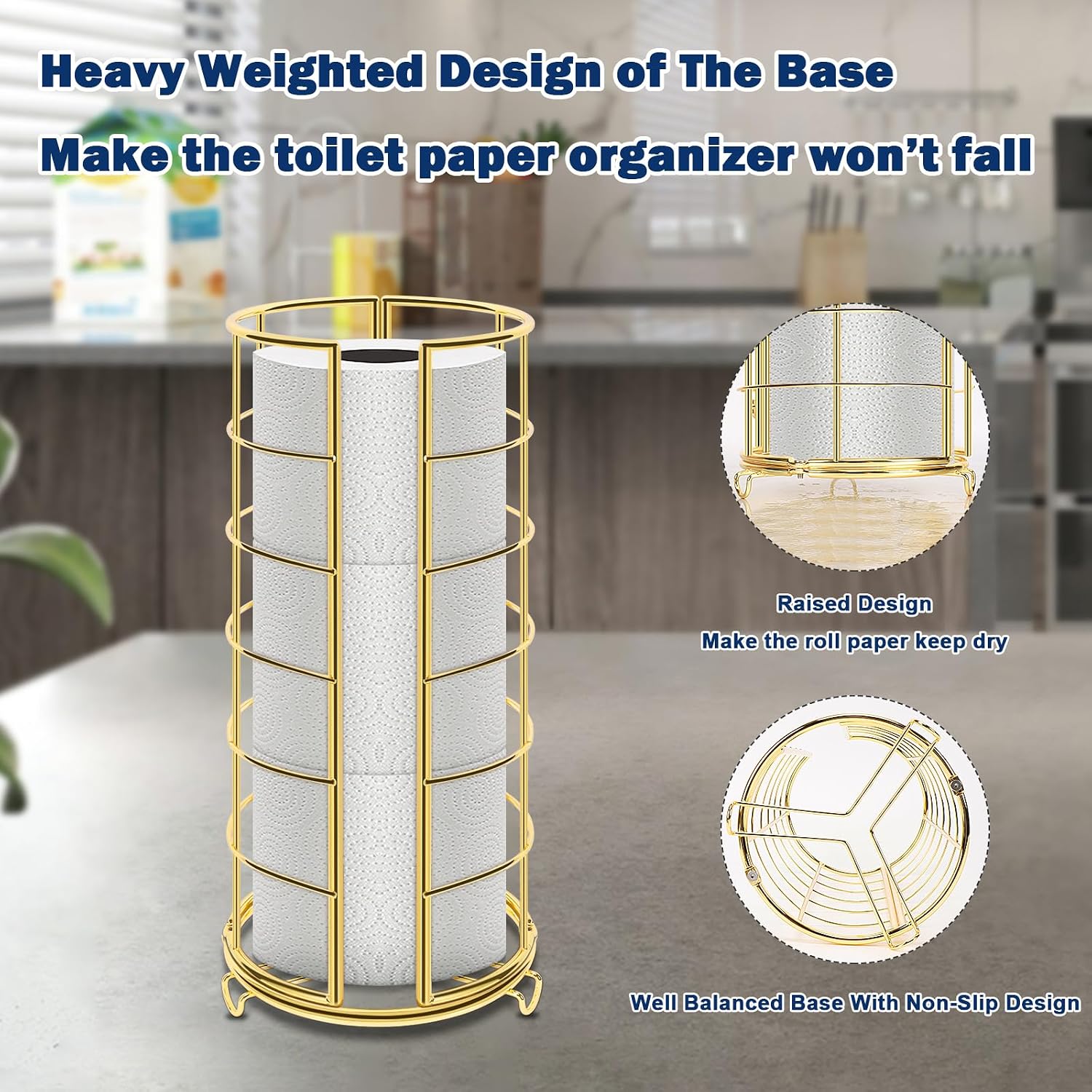 NearMoon Toilet Paper Organizer Stand, Free Standing 3 Rolls Tissue Storage, Metal Bathroom Accessory, Rustproof Toilet
