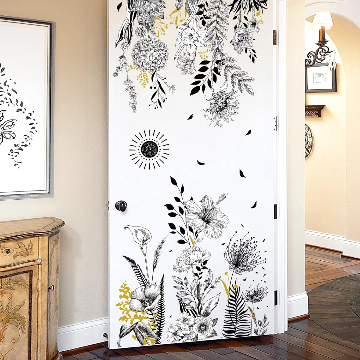 White Garden Flower Wall Stickers Wildflower Floral Sunflower Poppy Wall Art Decals / Black