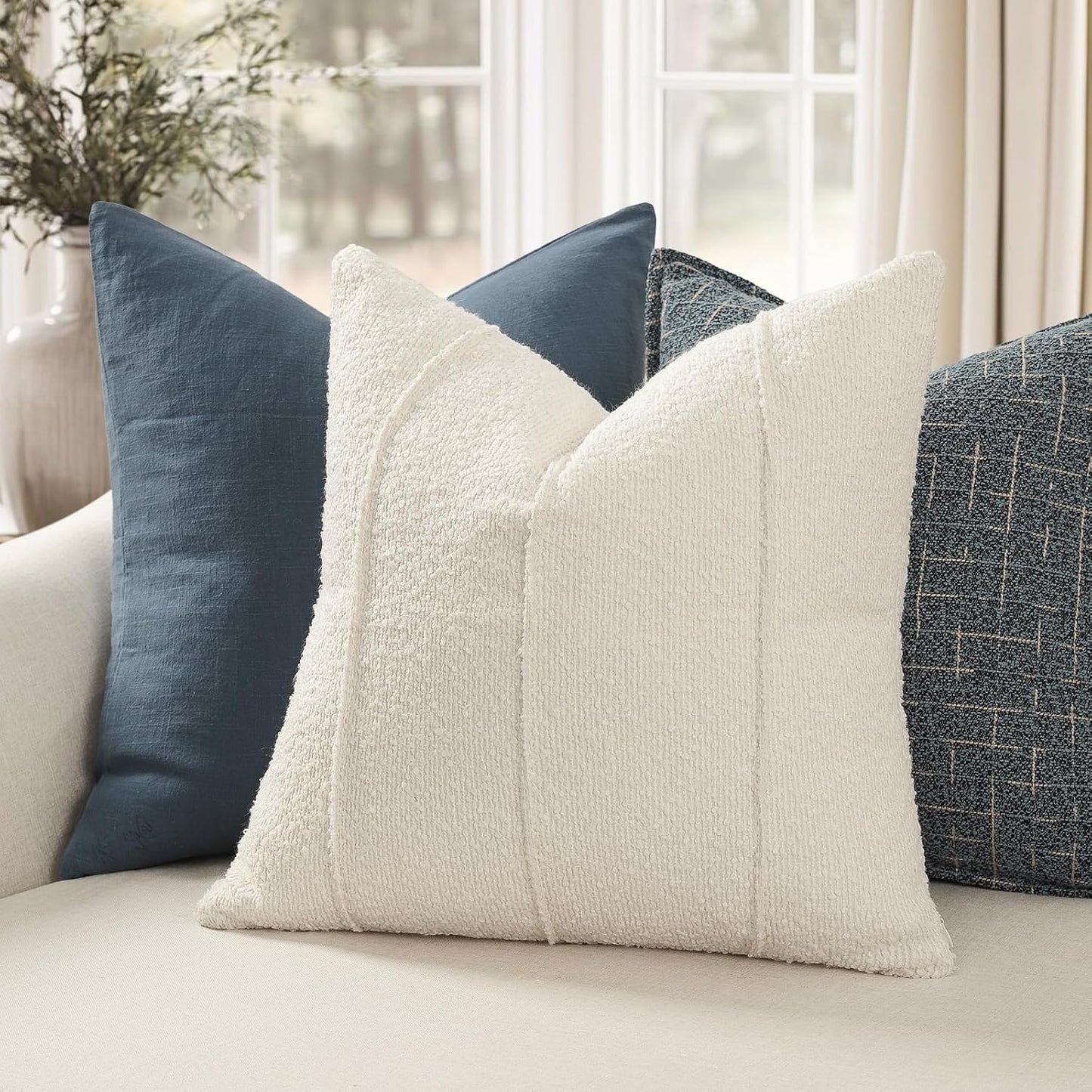 Textured Boucle Throw Pillow Covers / Ivory / 18 x 18 / Set of 2