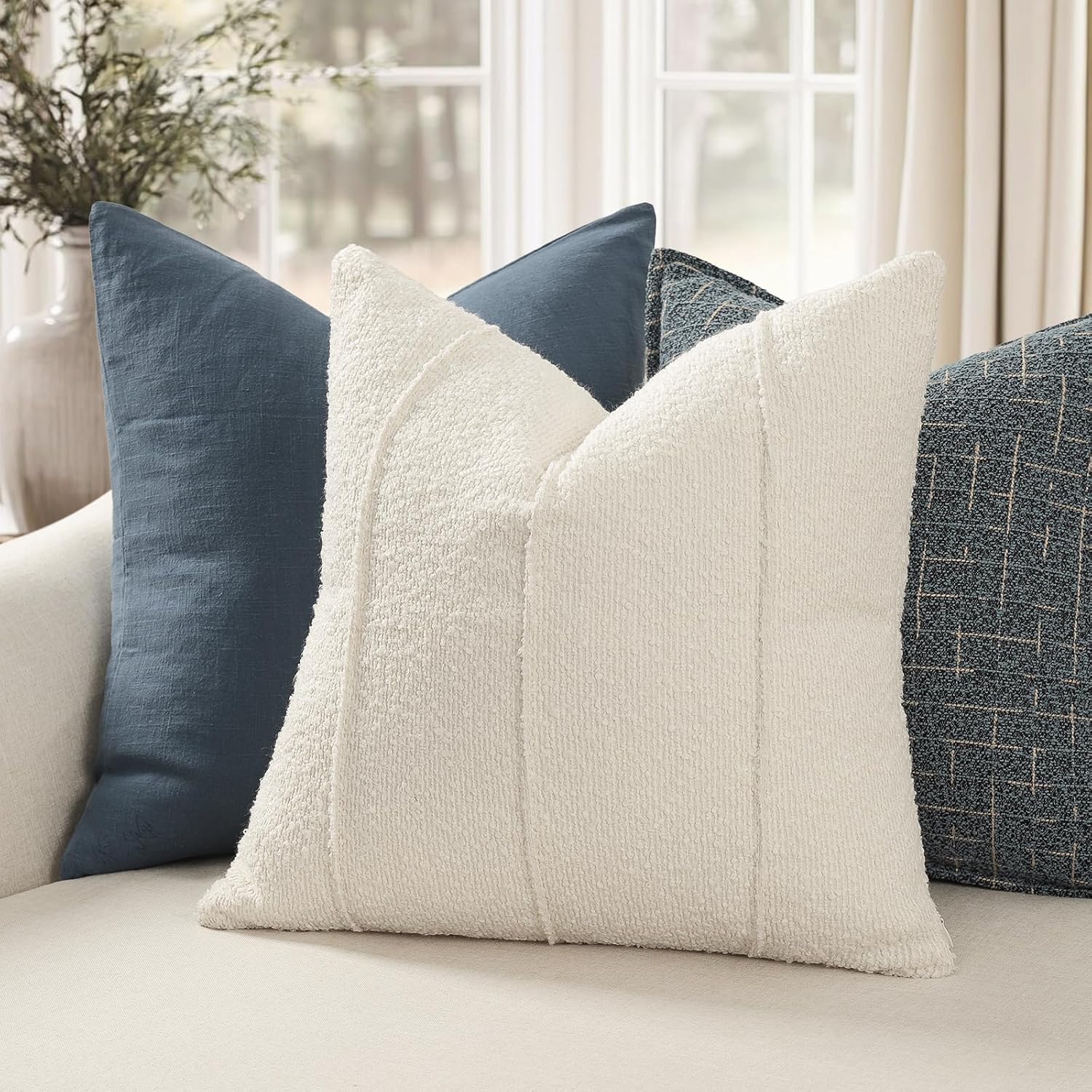 Textured Boucle Throw Pillow Covers / Ivory / 18 x 18 / Set of 2