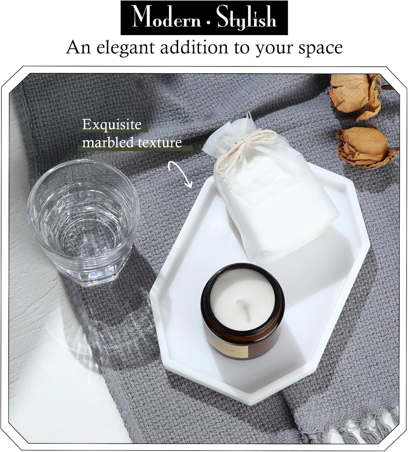 Vanity Tray / 8" Small Octagon Bathroom Vanity Tray / 7.9 x 5.6 x 0.7 / Milky White