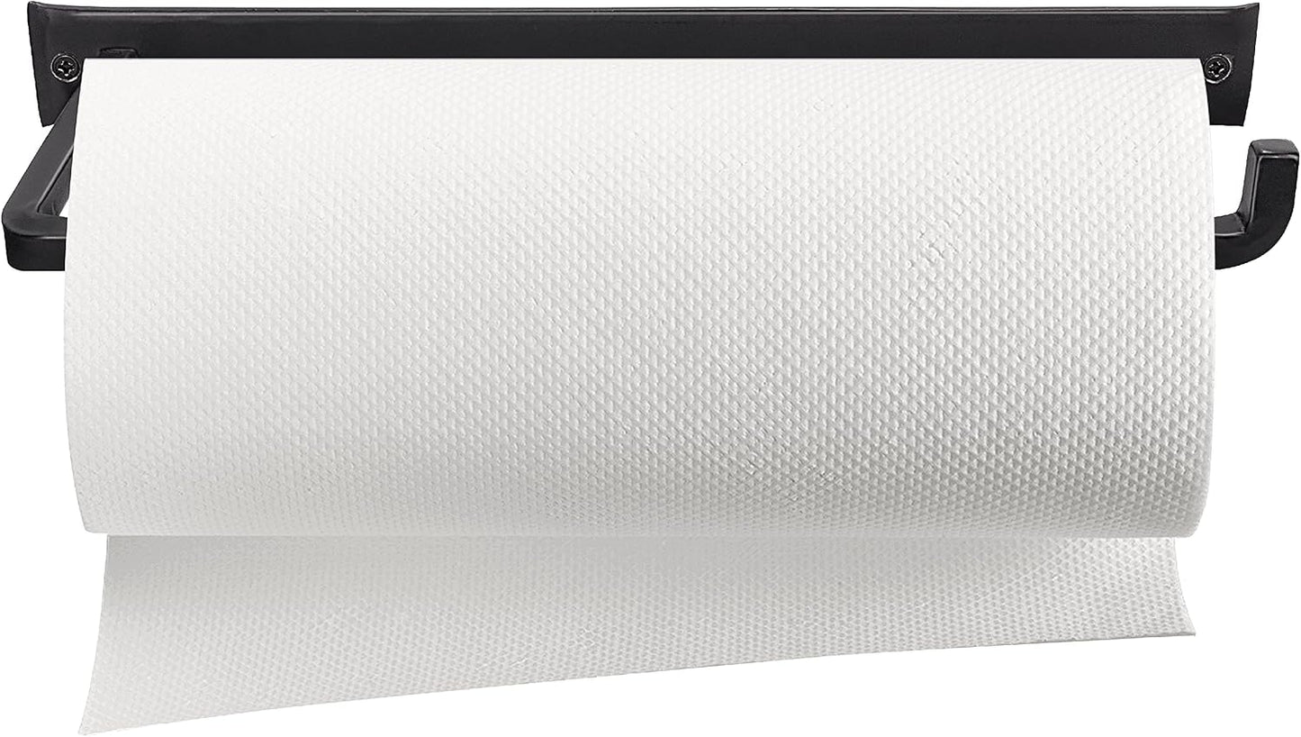 Wrought Iron Paper Towel Holder, Black, 13.7 x 4.5 x 1.5 inch | Wall mount metal paper towel rack for kitchen, sturdy