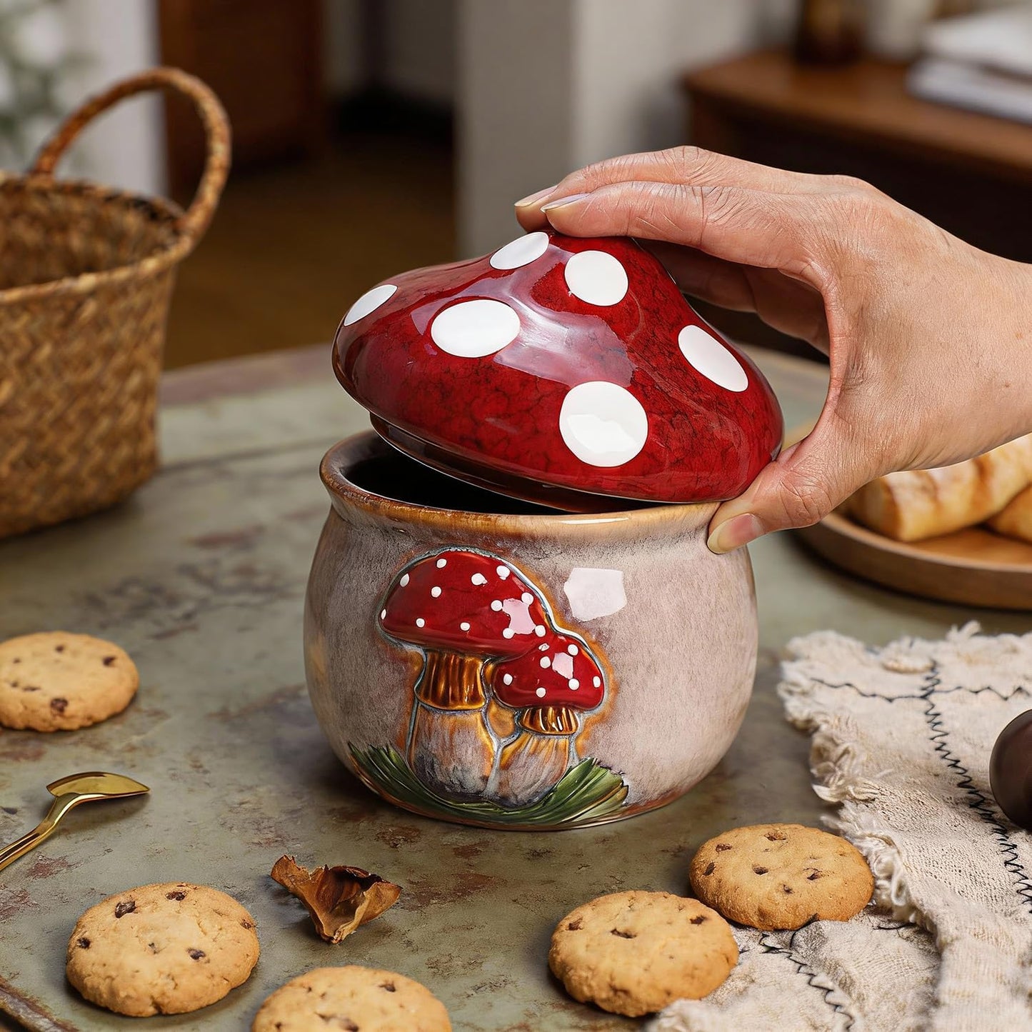 Ceramic Mushroom Candy Jar / Red
