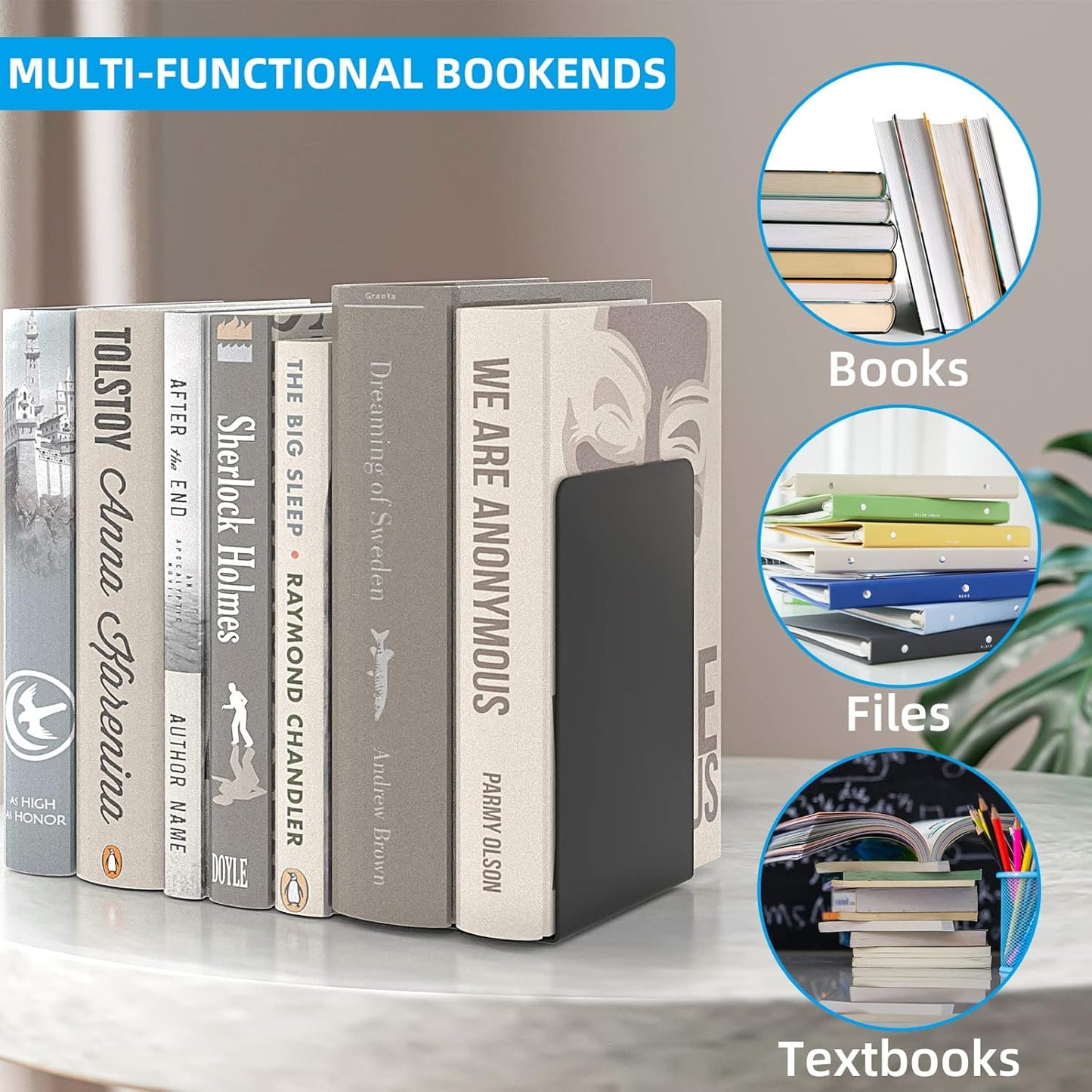 Black Metal Book Ends / Black Bookends / Set of 6