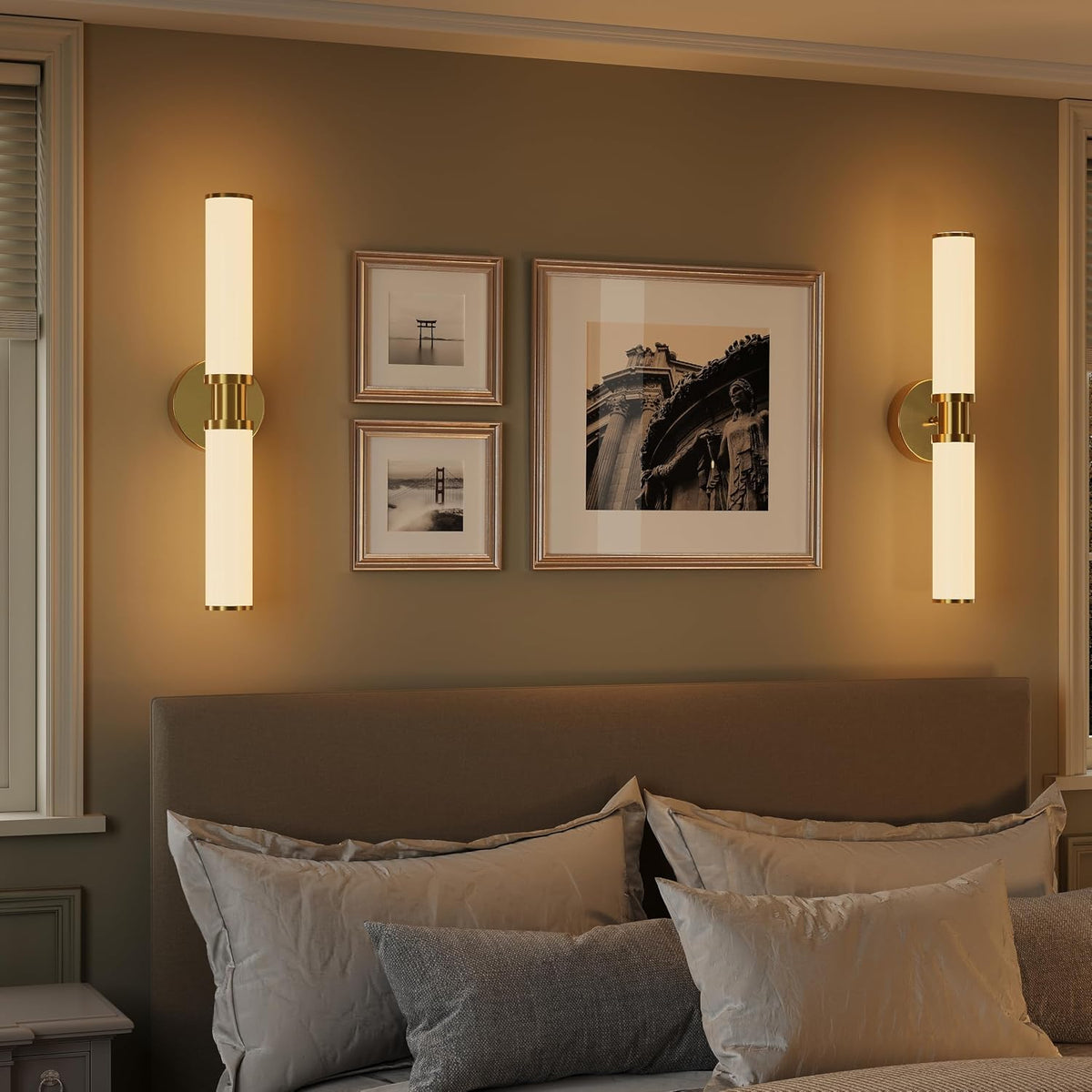 Rayogale Gold Wireless Battery Operated Wall Sconces with Remote Control | White Glass Rechargeable Wall Lights Set of