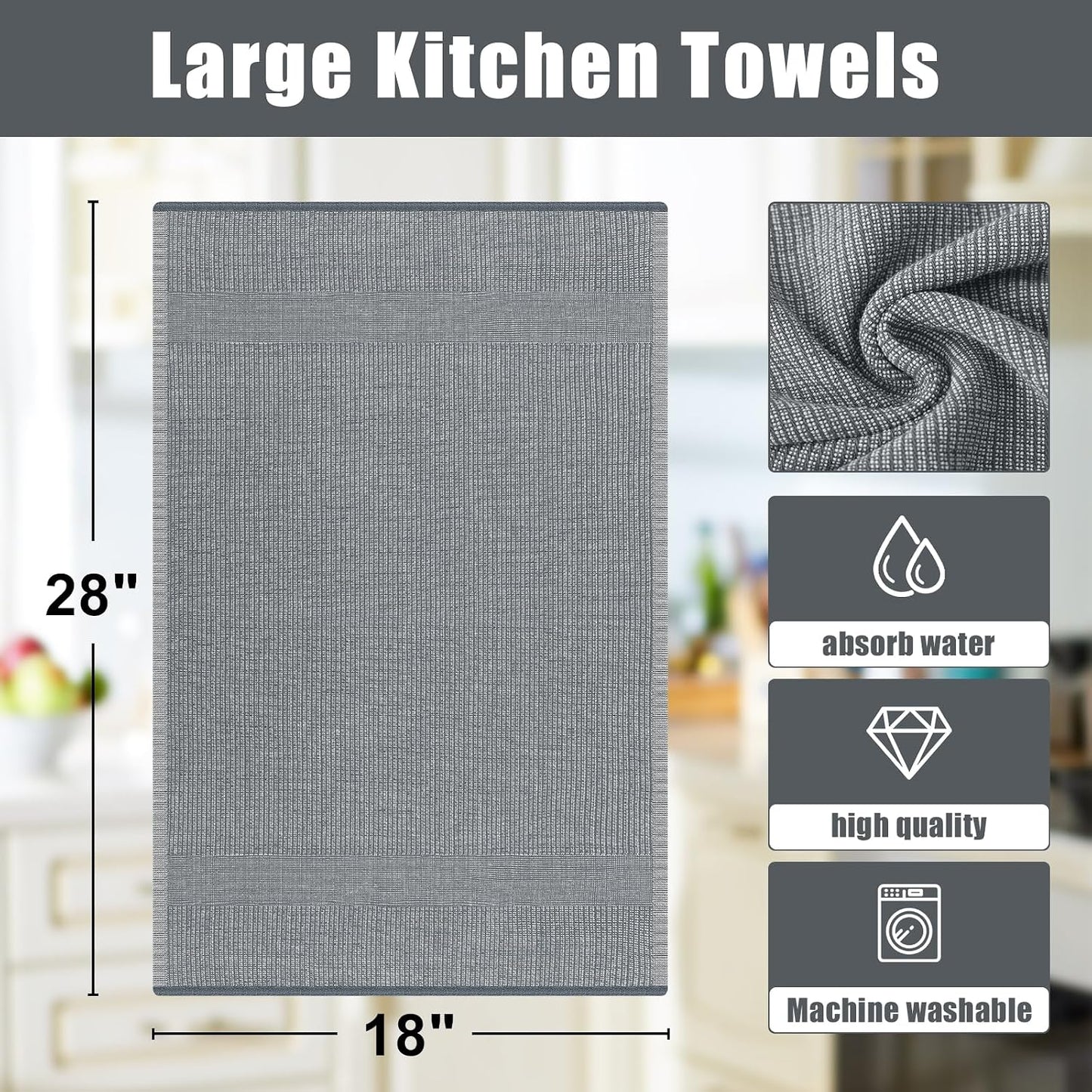 Homaxy 380 GSM Cotton Premium Kitchen Towels 6 Pack, 18"x 28", Mix | Flat and Terry Dish Towels, Highly Absorbent Tea