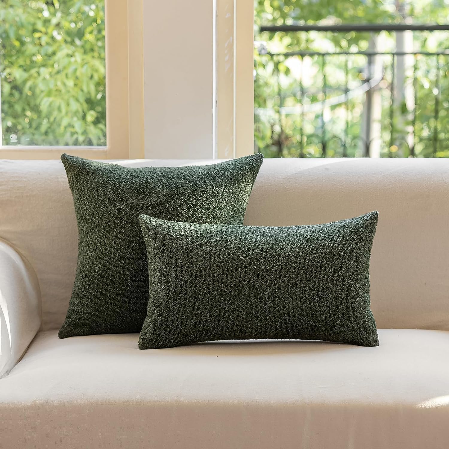 Decorative Throw Pillow Covers / Olive Green / 18 x 18 / Set of 2