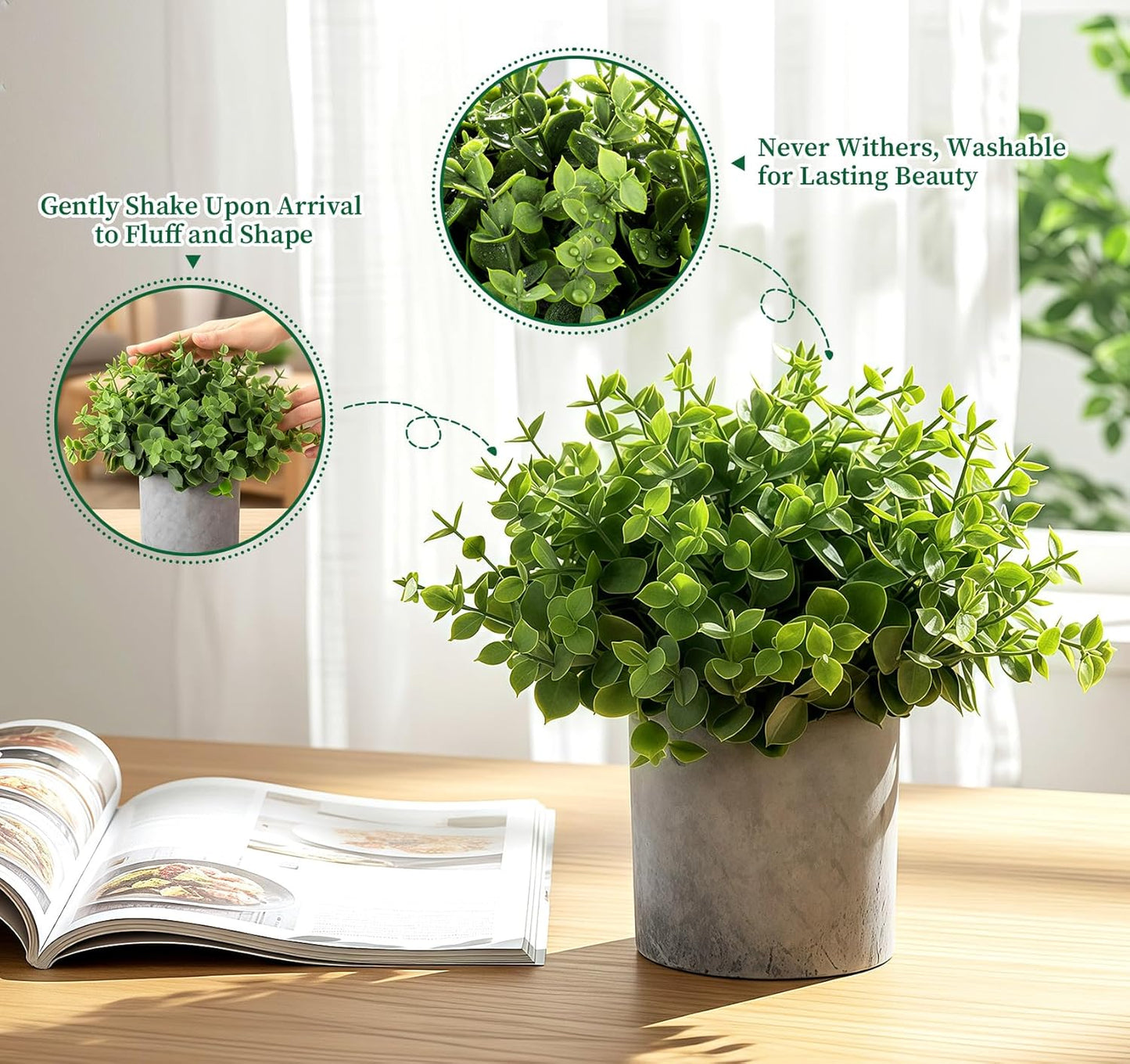 Artificial Eucalyptus Mini Potted Plant Indoor Greenery Plastic Fake / 2 Green+3 Grey / Set of 5
