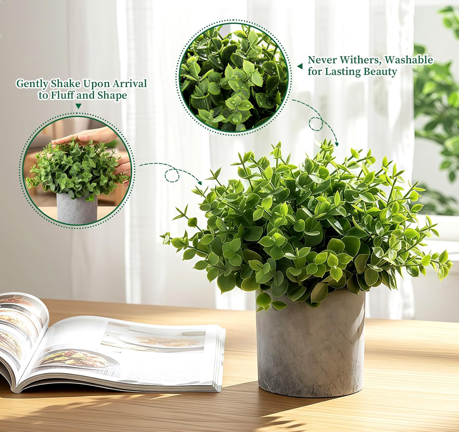Artificial Eucalyptus Mini Potted Plant Indoor Greenery Plastic Fake / 2 Green+3 Grey / Set of 5