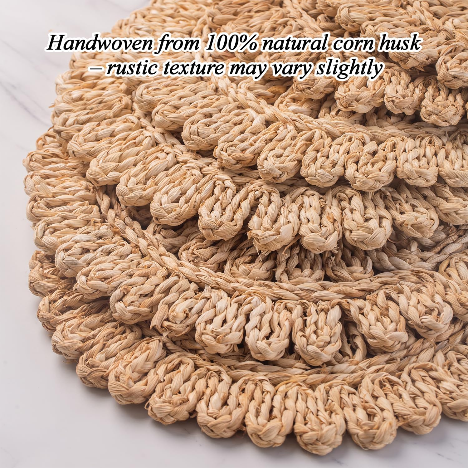 13.8" Set of 8 Round Woven Corn Husk Placemats by Laquedecraft | Protects Tables from Heat & Scratches, Perfect for