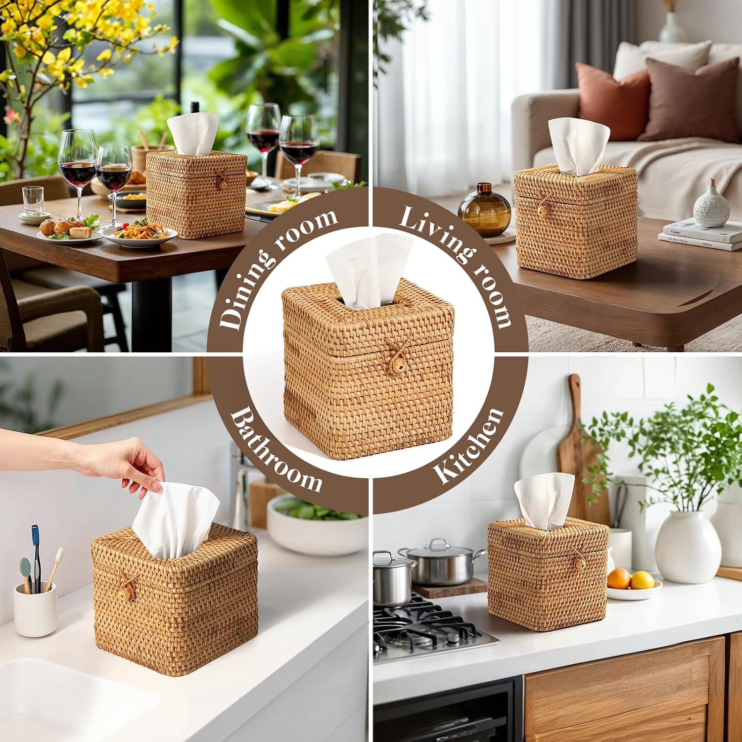 Rattan Tissue Box Cover "Rattan Square Tissue Box Cover Decorative / 5.7 x 5.7 x 5.7 / Set of 2