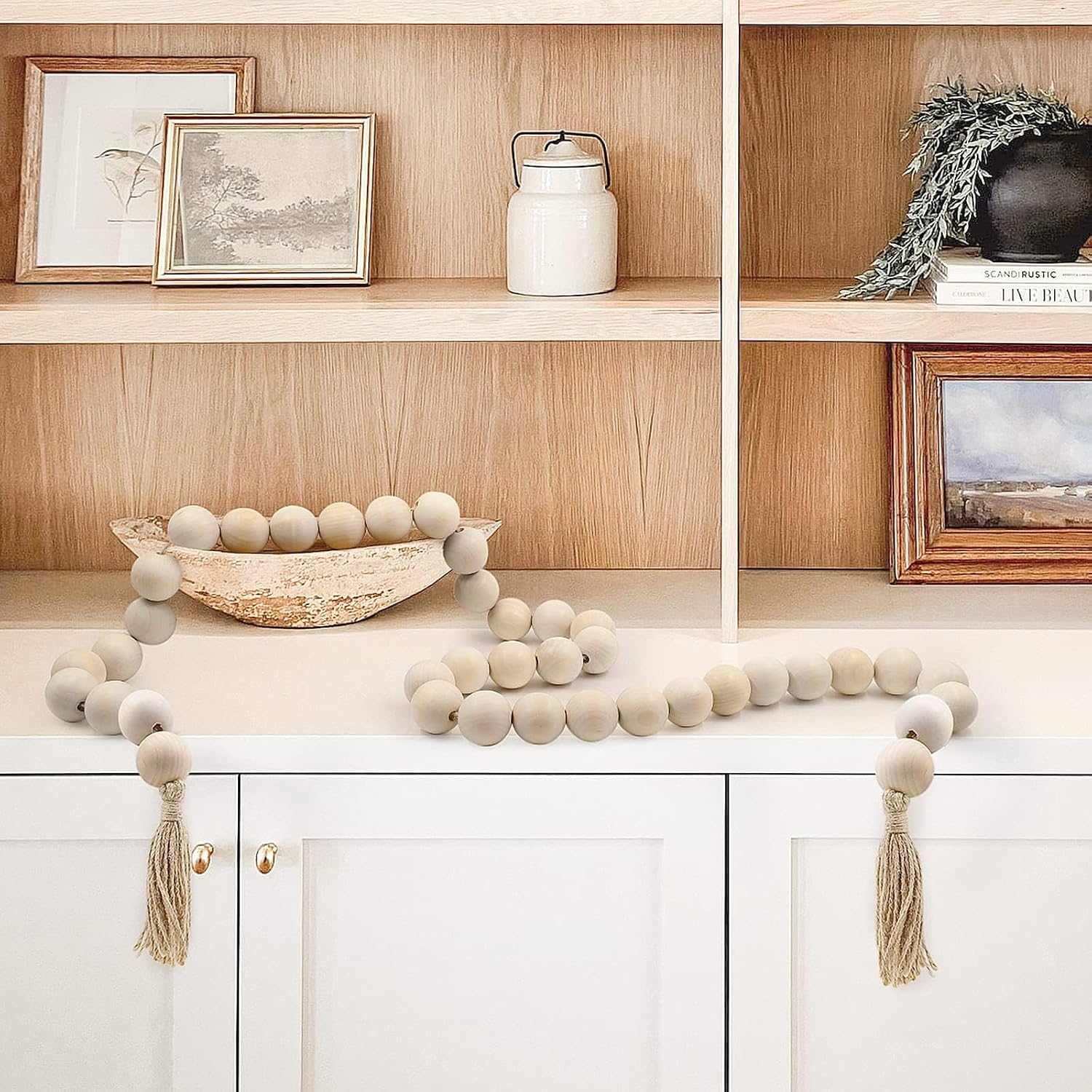 72" Large Wood Bead Garland / Large Natural