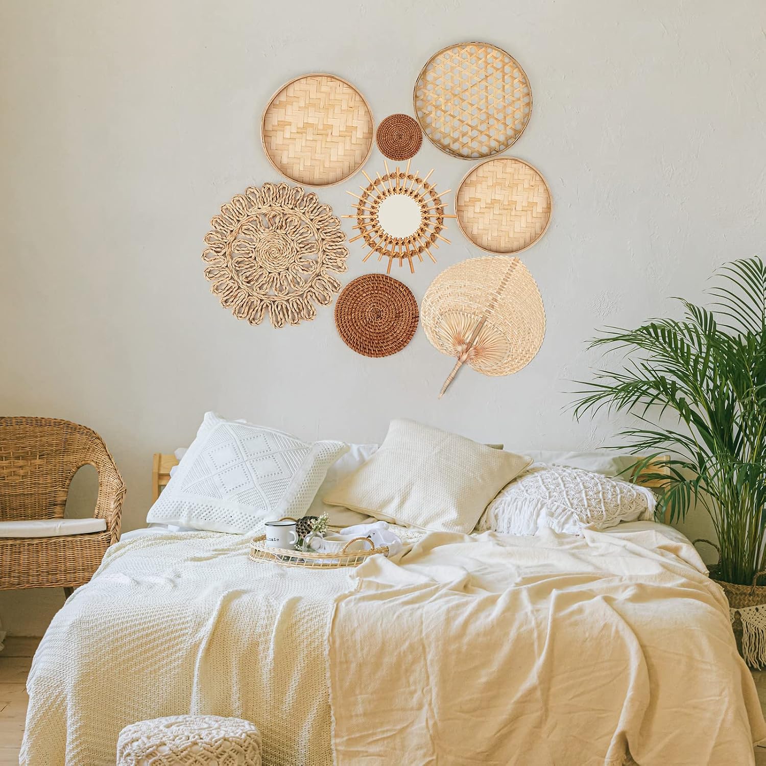 Rattan Mirror Farmhouse Woven Hanging Basket / Set of 8