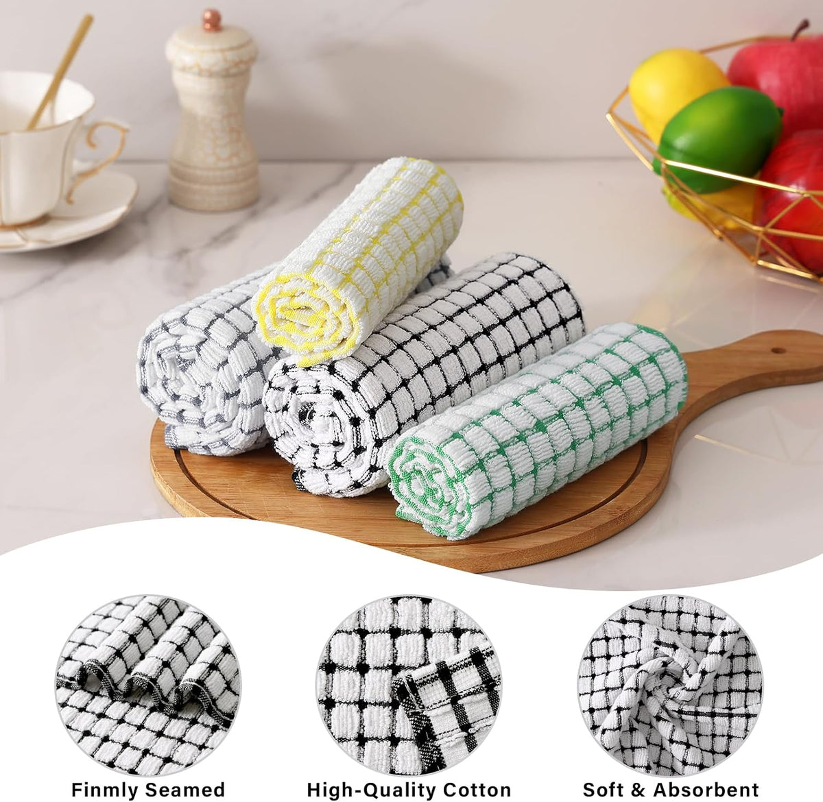 Homaxy Kitchen Towels and Dishcloths Set (16”x 25” and 12”x 12”, 16 Pack) | Cotton Terry Kitchen Dish Towels, Super