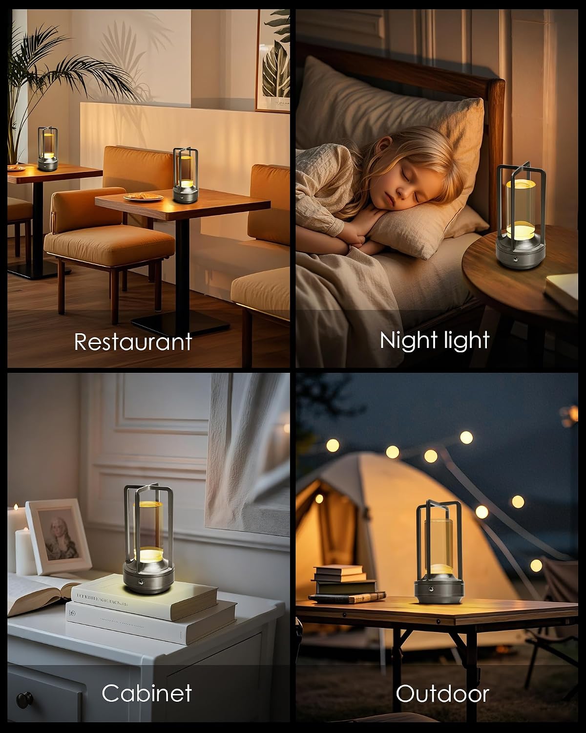 Set of 2 Cordless Table Lamps Rechargeable Desk Lamps Silver | Battery Operated Table Light with 3 Color Stepless