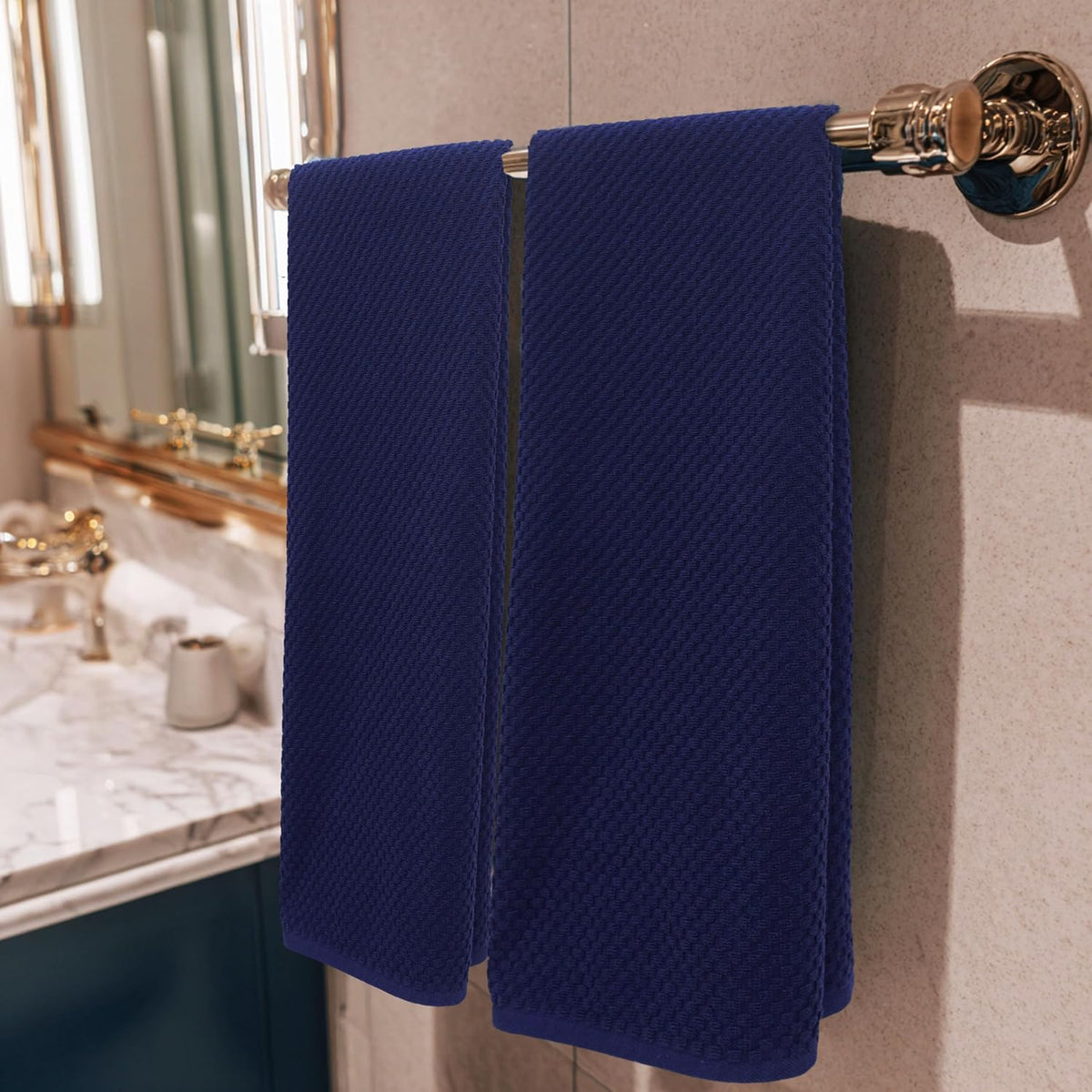COTTON CRAFT Euro Spa Waffle Weave Bath Towels - Set of 4 Navy Towels | Pure 100% Ringspun Cotton Oversized Luxurious