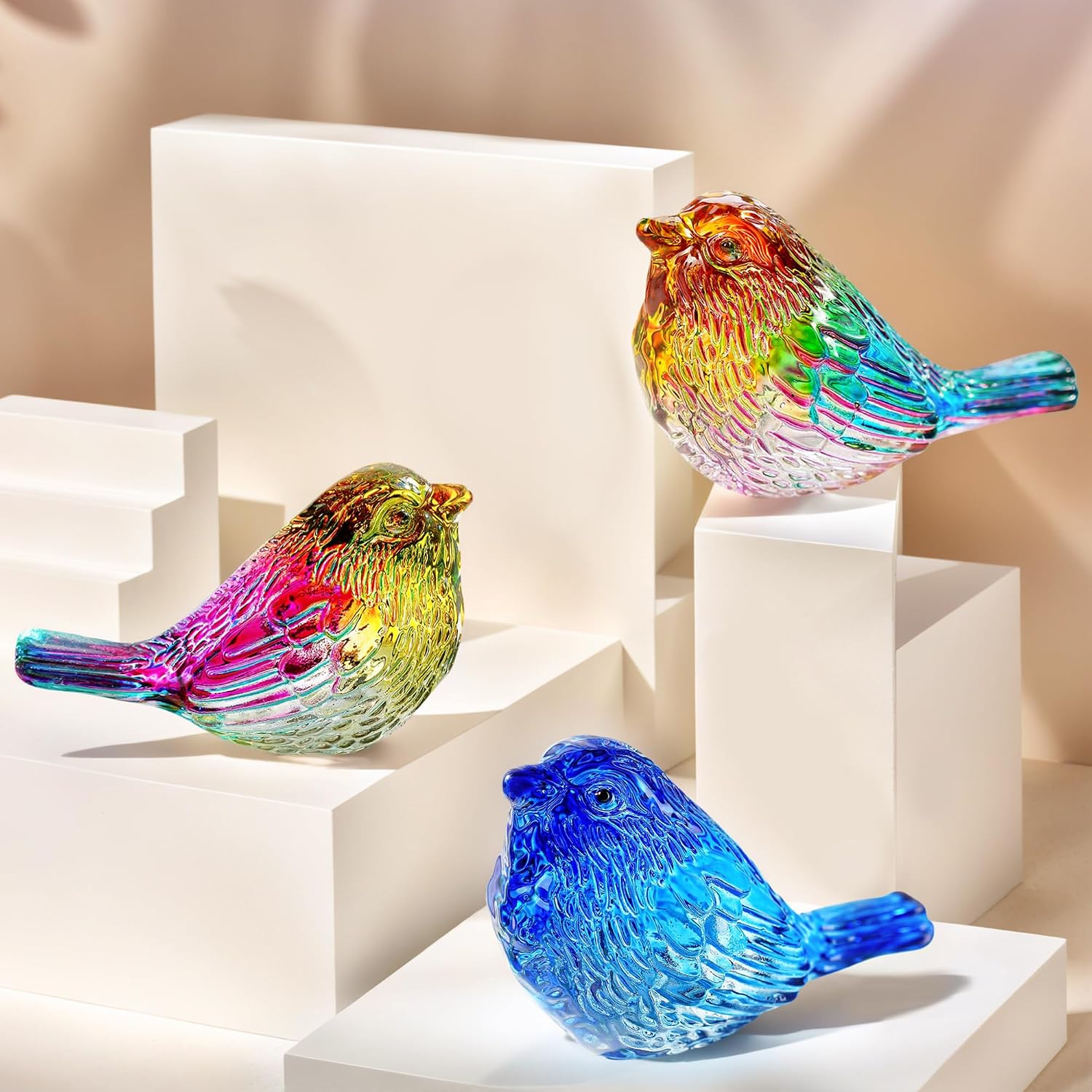 Small Glass Bird Figurines Statues for Tabletop / Multi / 3 Inch / Set of 2