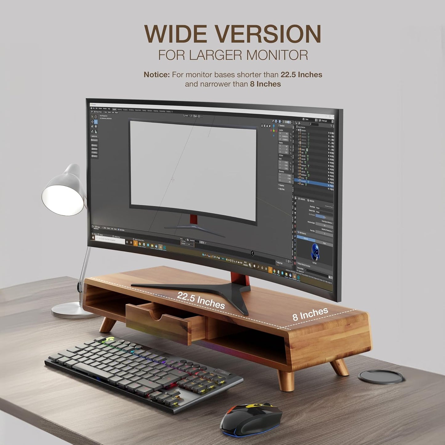 Wood Monitor Stand / Acacia / 24.4 x 8 x 5
