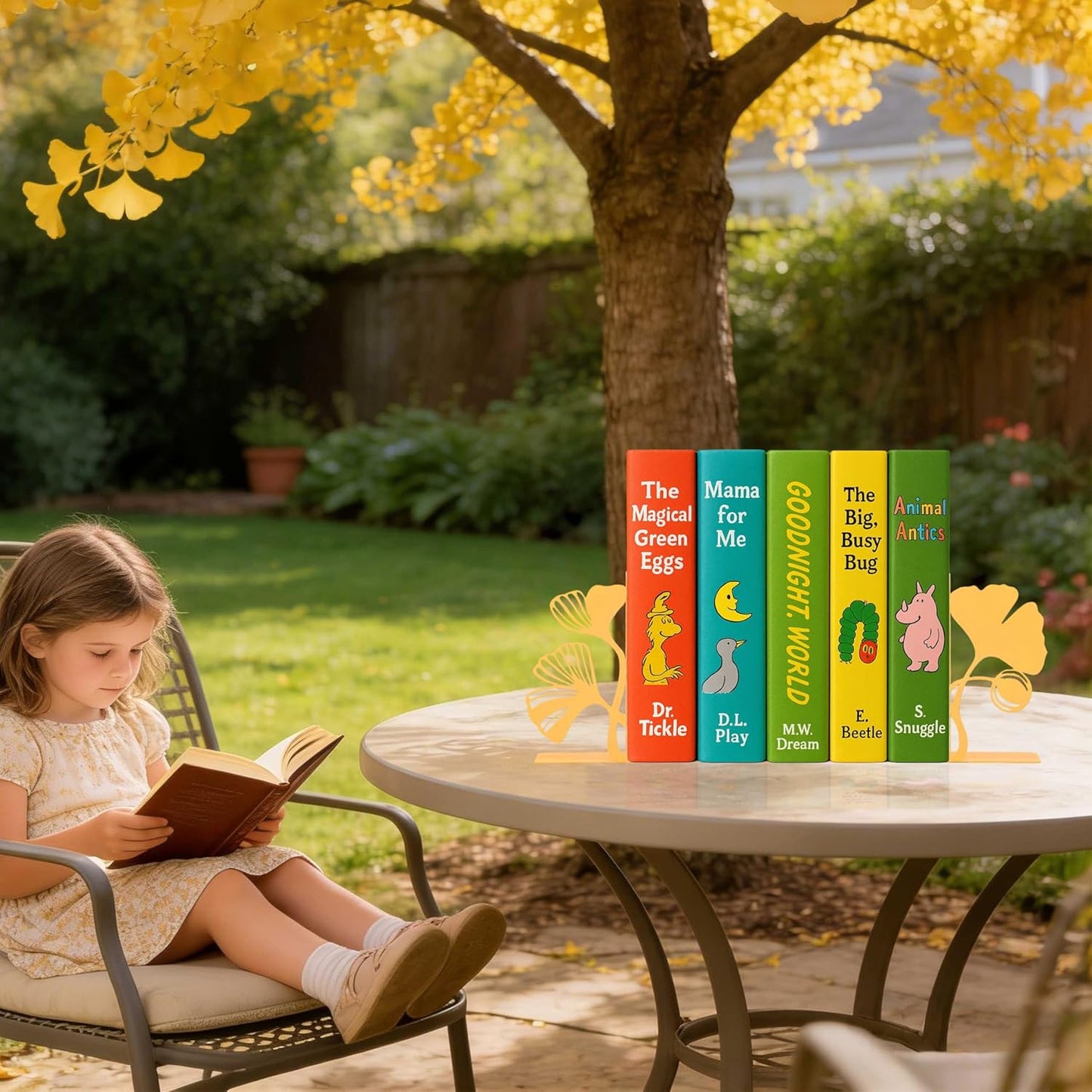 Metal Bookends / Unique Bookends for Reading / Ginkgo Leaf / Yellow