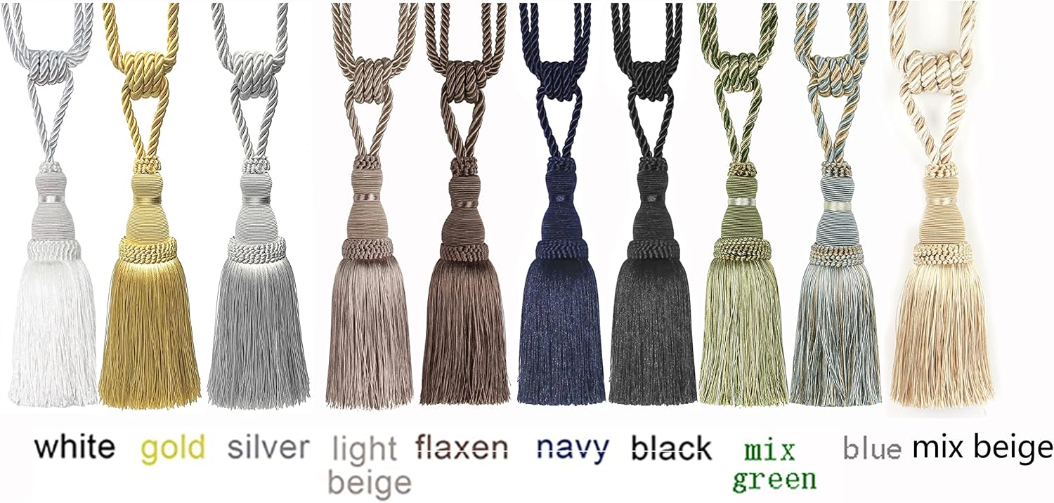 BEL AVENIR 4 Pack Curtain Tiebacks Tassel Drapery Tie-Backs Rope Holdbacks | Handmade, Home Office Hotel Decorative